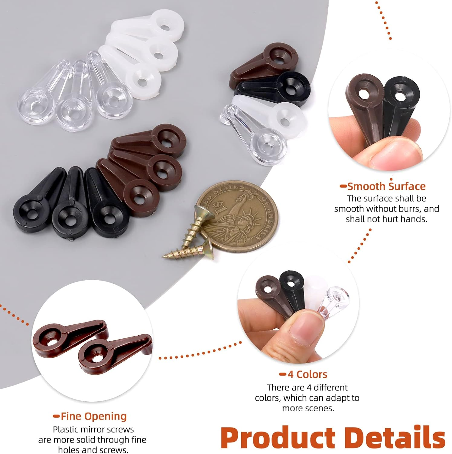 Tanstic 240Pcs Glass Retainer Kit, 4 Colors 4Mm Cabinet Clips, Door Retainer, Plastic Mirror Clips with Screws for Fixing Glass Doors (White/Transparent/Brown/Black)