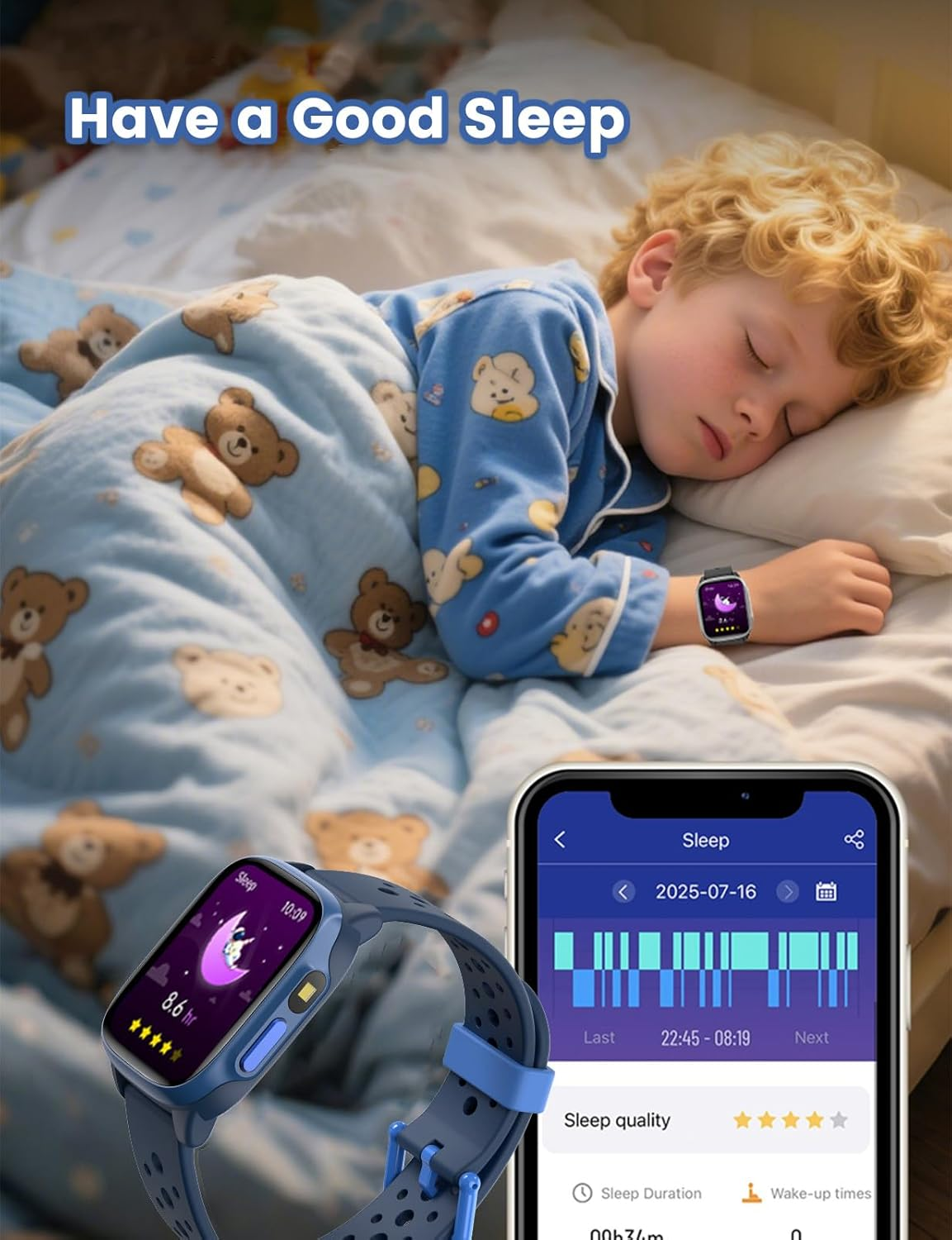 ZONEY Smart Watch for Kids, Christmas Birthday Gift Watch with Flashlight, IP68 Waterproof 1.5" Fitness Tracker, 12 Games Pedometer,Heart Rate,Sleep Monitor with APP for Girls Boys Teens 5-16, Blue - Blue image number 4