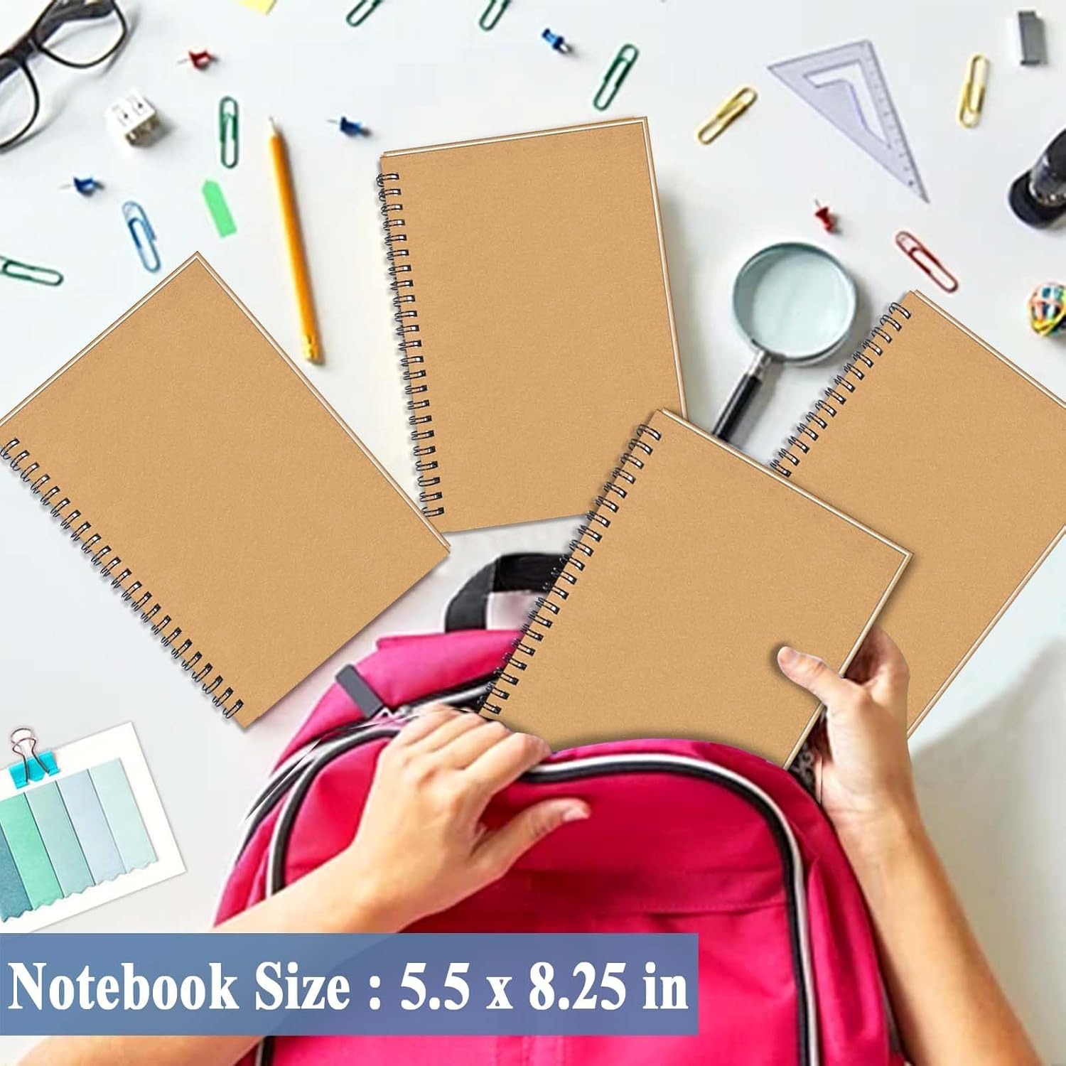 6-Pack Spiral Notebook A5, 70Gsm 120 Pages 8Mm Lined 21X14.5Cm Assorted Colors Soft Cover Kraft Spiral Journals A5 Notebook Side Opening Notepad for Home Office Project Writing School Gifts - 6Pcs In Black  Brown (3 Of Each) image number 5