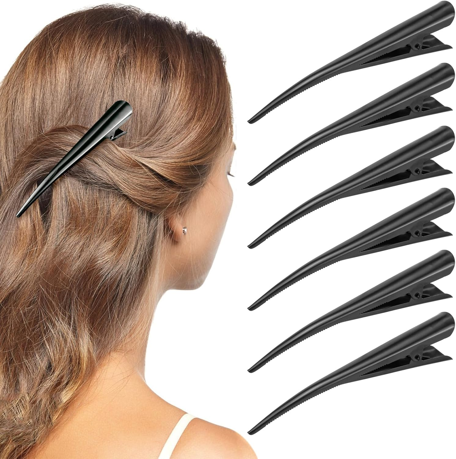 LNQ LUNIQI Pack of 6 Metal Duckbill Hair Clips, Large Hair Clips, Hairdresser Hair Clips, Black Hair Clips, Duck Beak, Women'S Thick Hair Accessories for Everyday and Hairdressing Salon image number 5