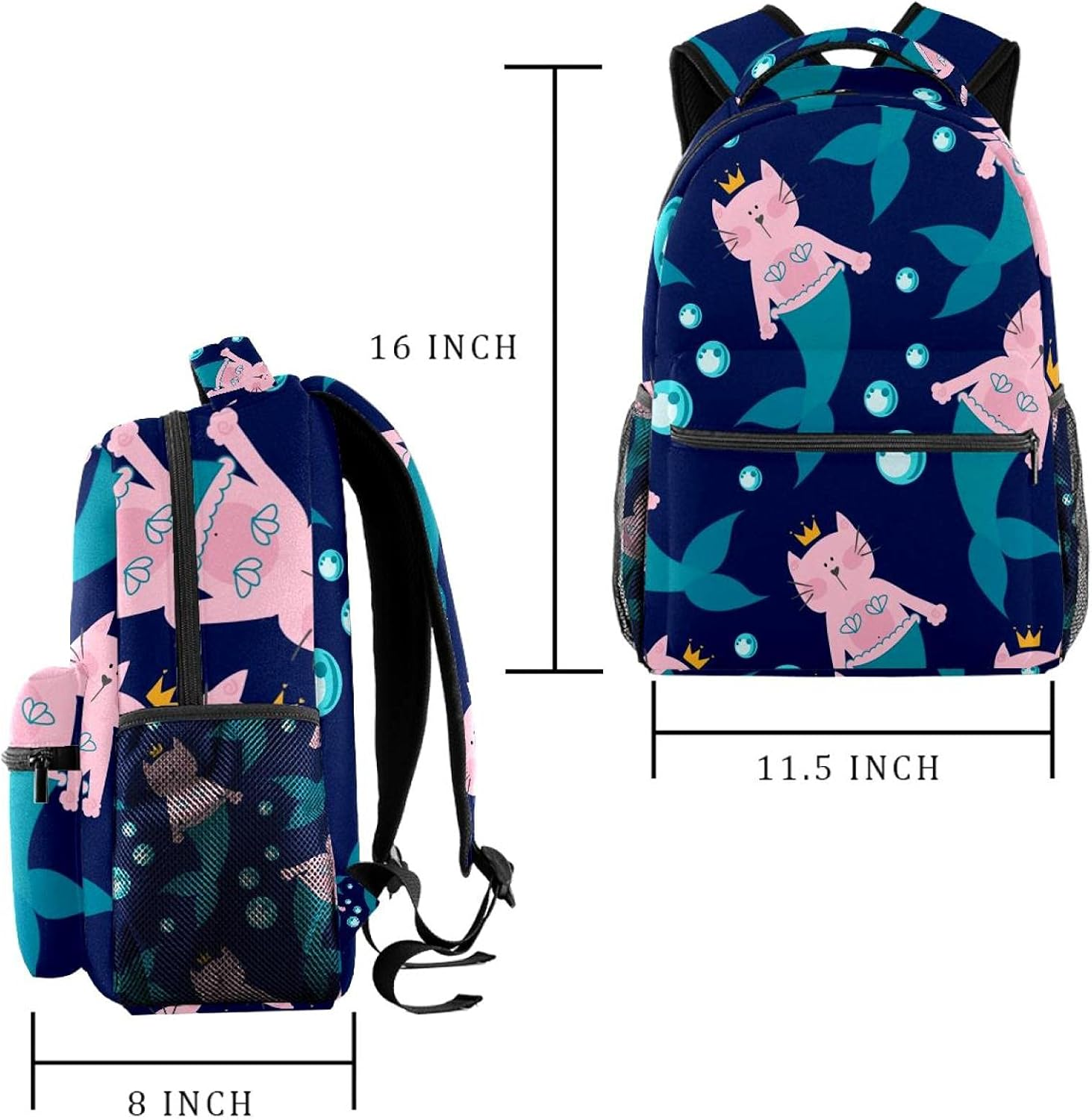 Cat Mermaid and Bubbles Backpack Students Shoulder Bags Travel Bag College School Tote Backpacks image number 1