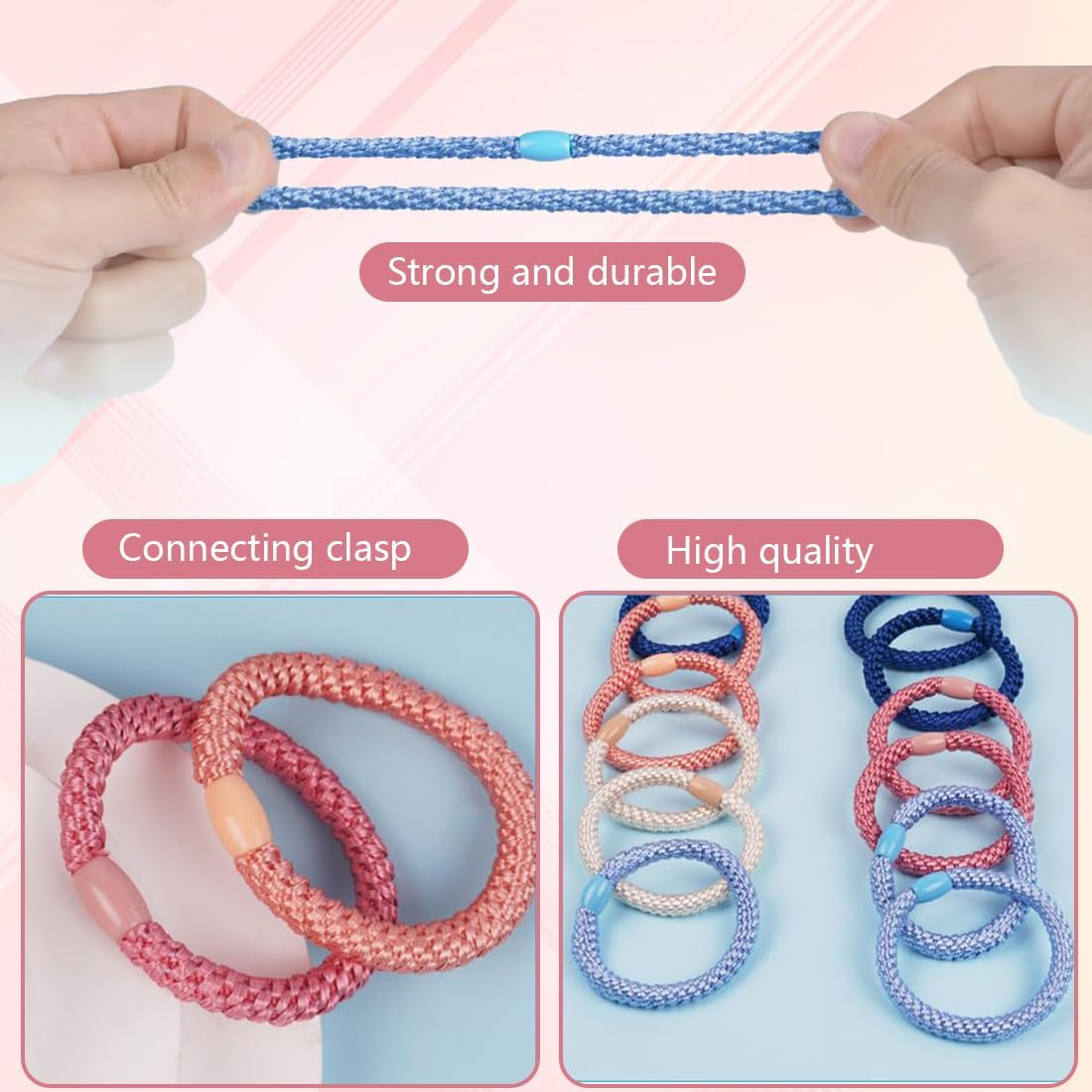 KIRZAX Pack of 10 Elastic Hair Bobbles, Hair Bobbles for Women, Multicoloured Elastic Bands, No Metal Braided No Pull or Damage Ponytail Holder, for Thick Hair and Curly Hair image number 2