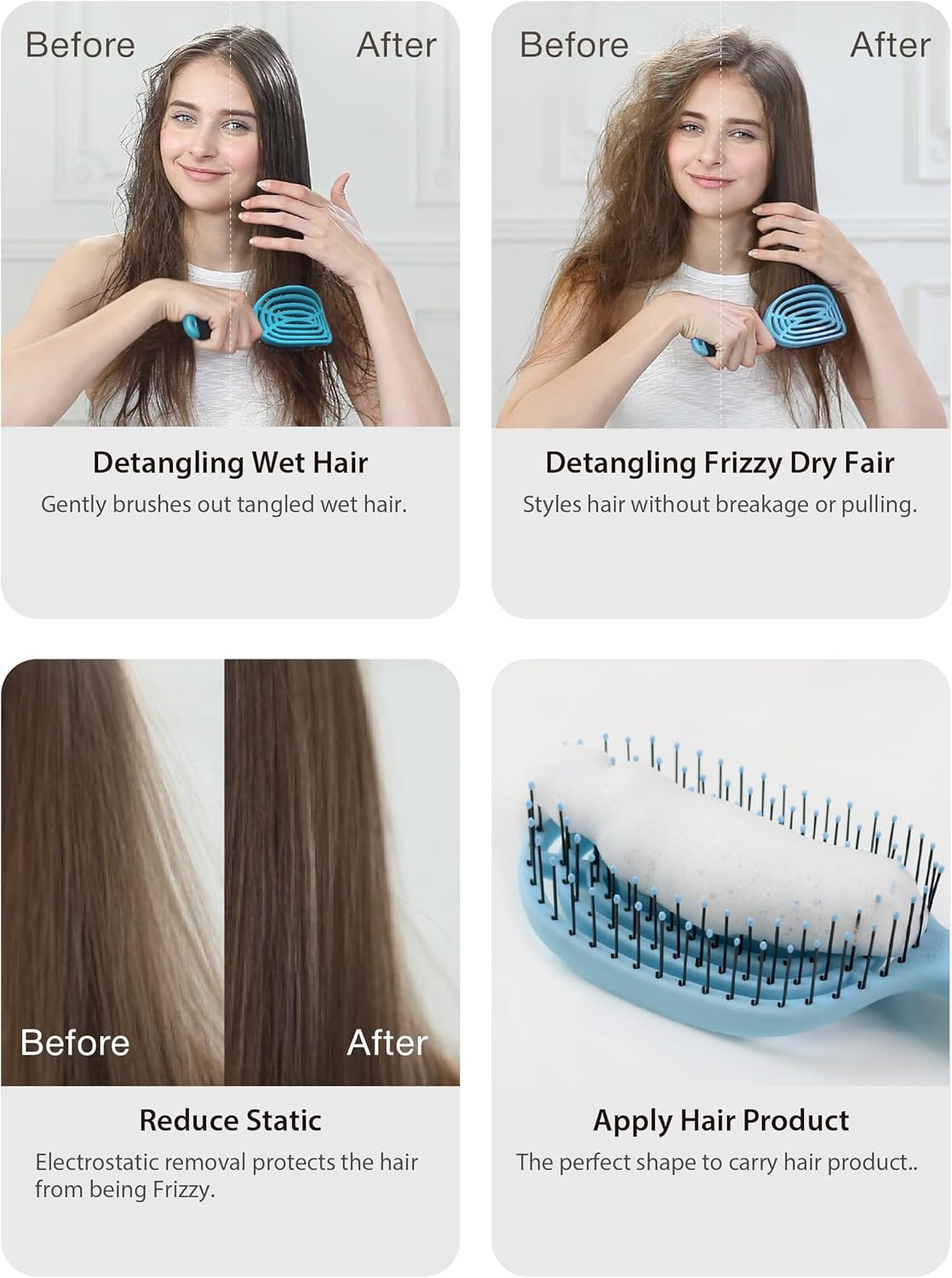 Nuway 4HAIR Doublec PRO U.S. Patented Double Curved Detangling Brush Is Hair Dryer Safe (Hyacinth) - Black image number 5