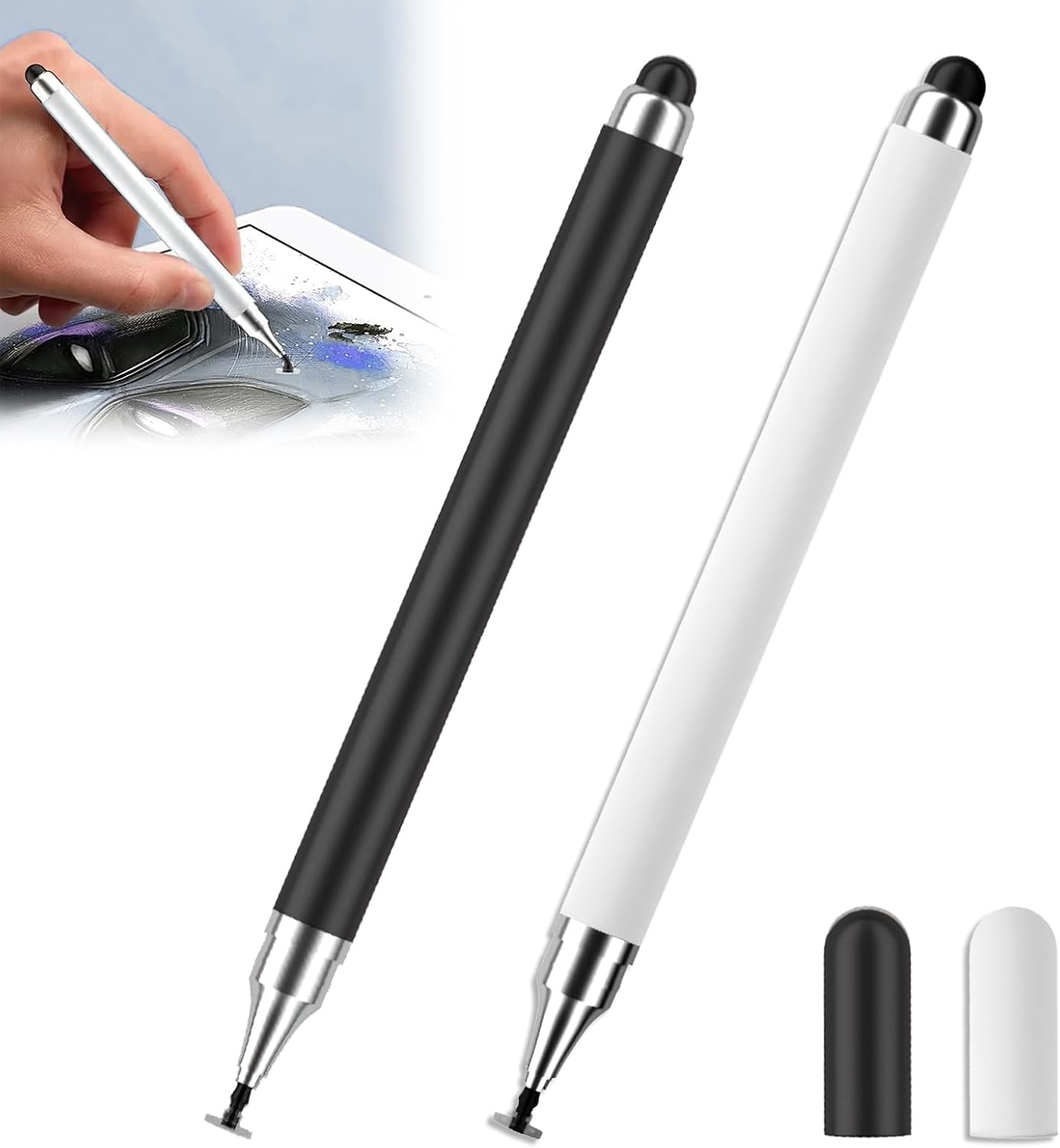 Ozessence 2 Pcs Stylus Pen, Two-In-One Magnetic Stylus Pen Suitable for Tablets Iphone Ipad Laptops All Universal Touch Screen Devices (White/Black) image number 6