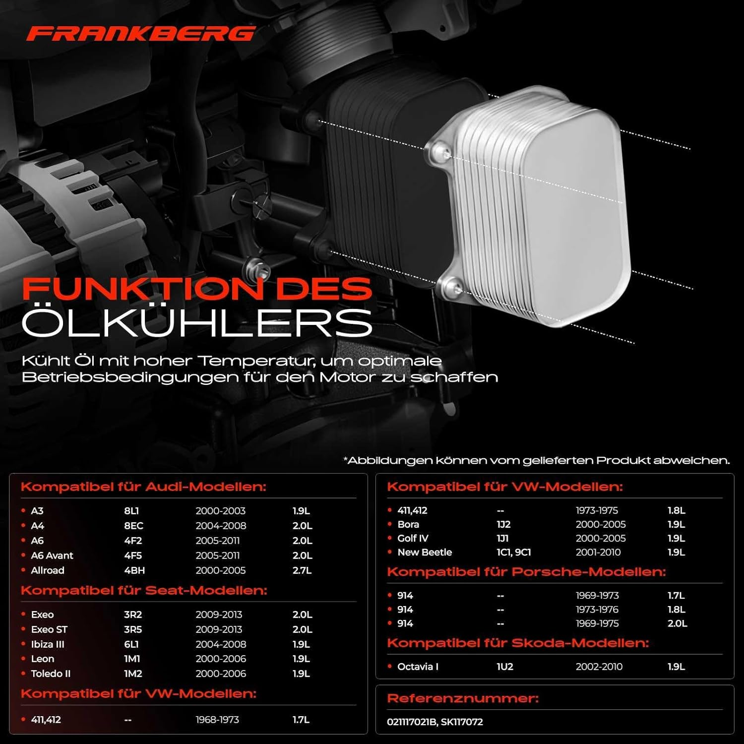 Frankberg Oil Cooler Engine Oil Cooler Engine Oil Cooler Replacement # 021117021B image number 5