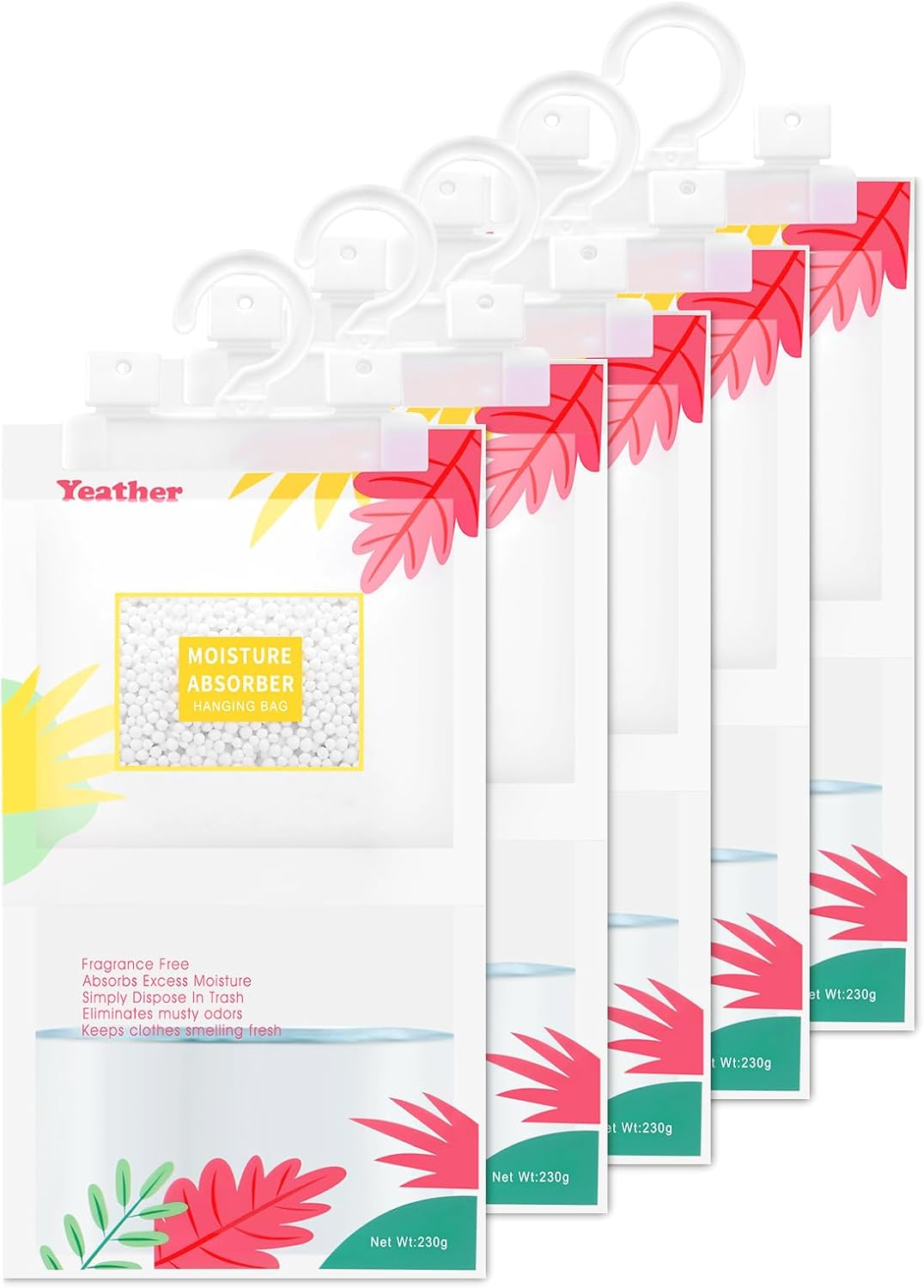 YEATHER 15 Pack Moisture Absorber Hanging Bags, Fragrance Free Portable Dehumidifier Moisture Absorber for Closet Bathroom, Wardrobes, Kitchen, Laundry image number 1