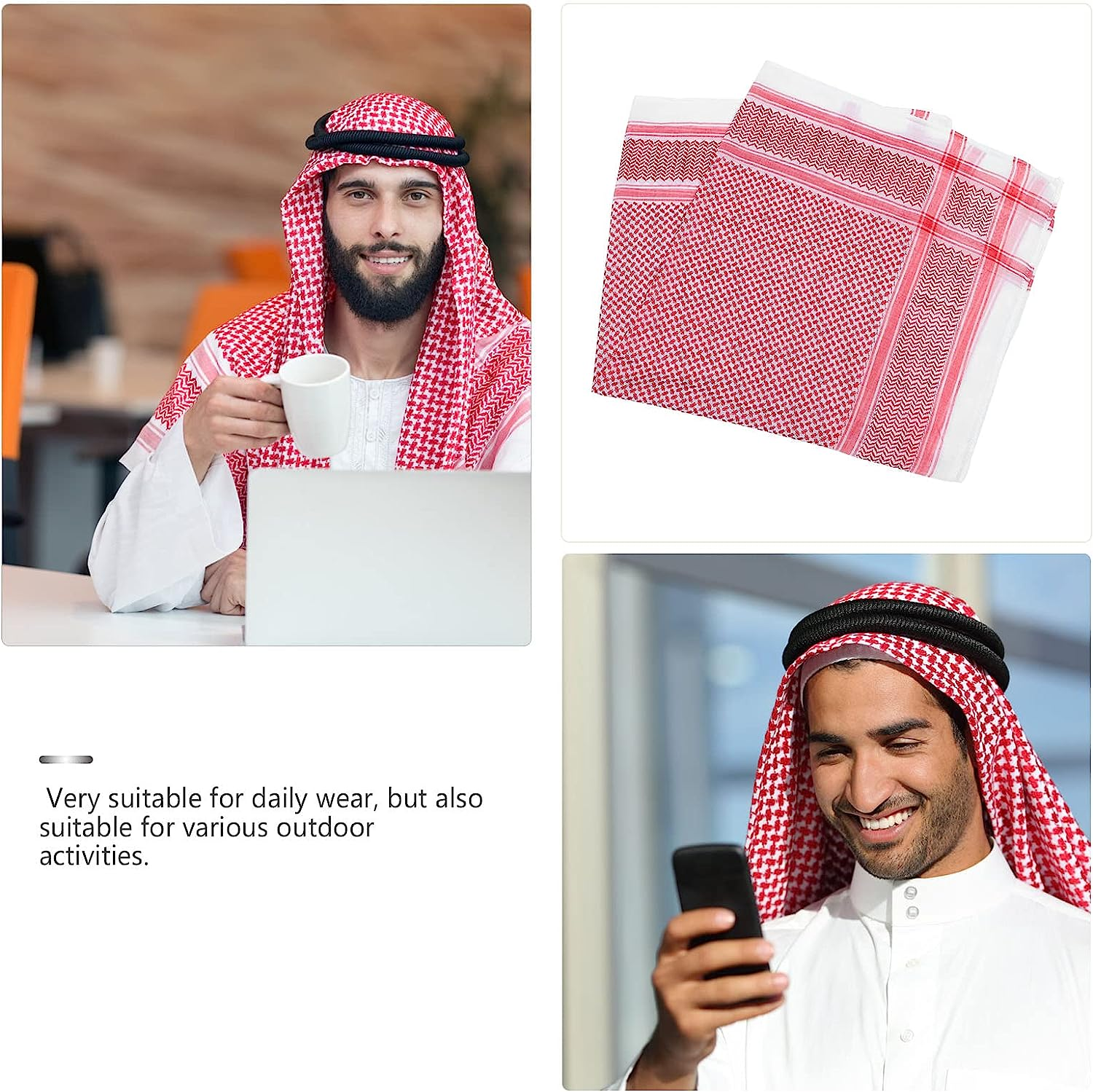 PRETYZOOM Men Arab Turban Dubai Kerchief Middle East Shemagh Head Scarf Headwear image number 4