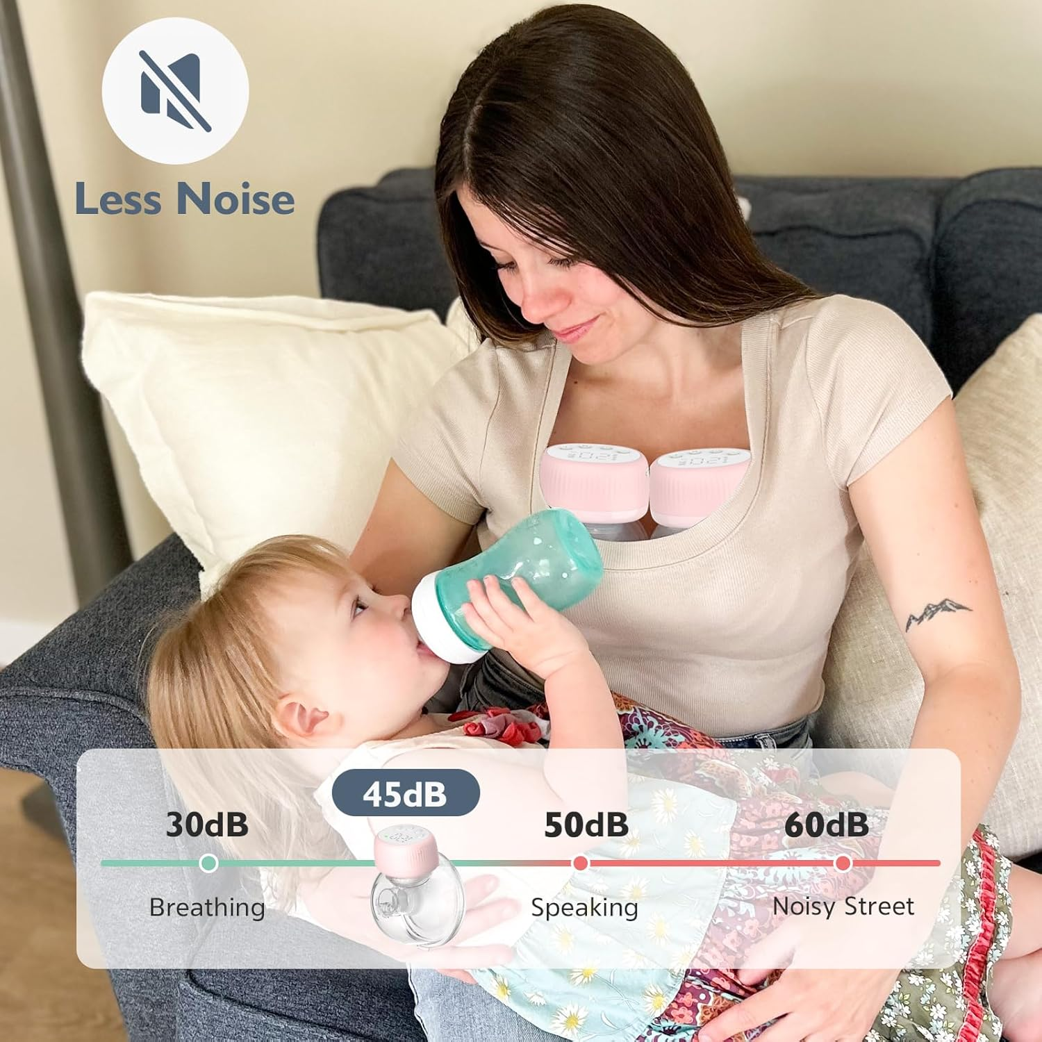 MOMMED Breast Pumps, MY-385 Hands Free with 4 Modes & 12 Levels, Leak-Proof Design, 24 Mm Wearable Breast Pumps, Includes 19 & 21 Mm Flange Inserts, 2 Pack