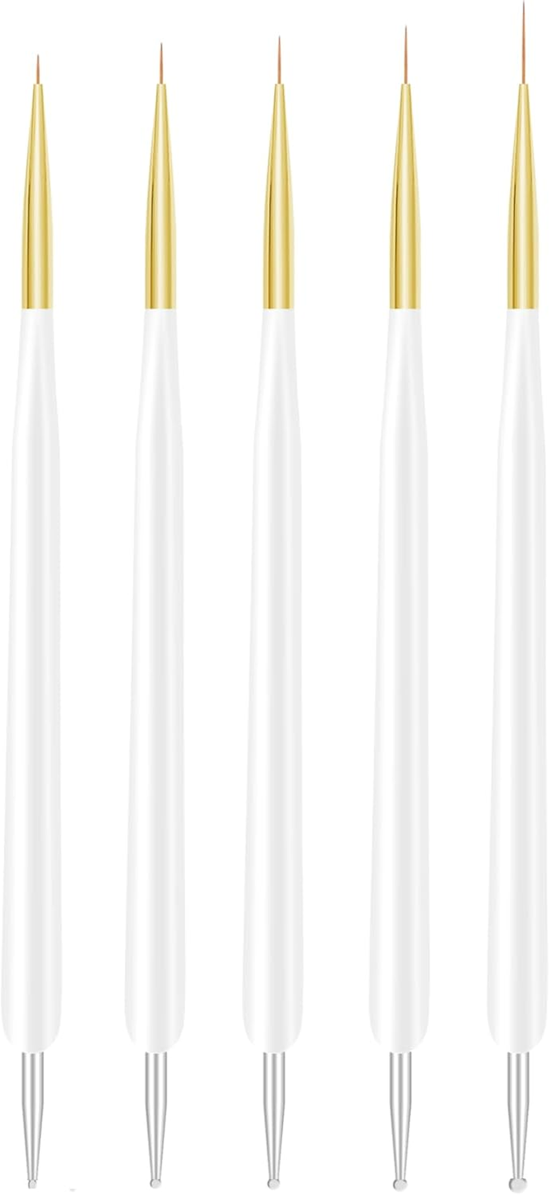 ZEOHBETY Nail Art Brushes, 5Pcs Nail Art Liner Brushes, Dotting Pen Tools, Painting Art Design Brush Set for Long Lines, Thin Details, Fine Drawing Sizes 7/9/11/15/22Mm, Black