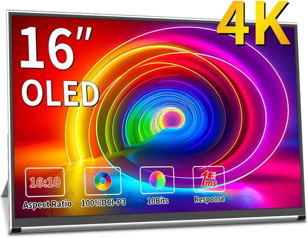 OLED Portable Monitor 4K，UHD Portable Laptop Display 16 Portable Gaming Monitor 100% DCI-P3 OLED Monitor with HDMI/USB-C External Screen for Laptop Phone/Switch/Xbox image number 6