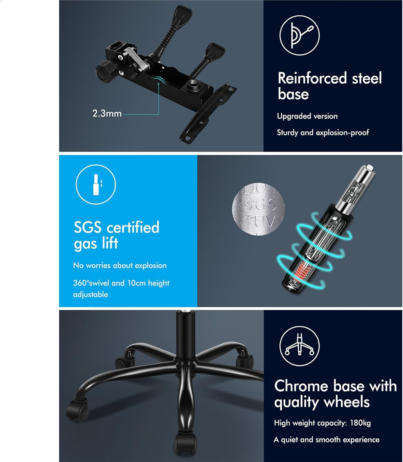 ALFORDSON Ergonomic Executive Office Chair with Footrest, High Back Desk Computer Chair Recliner for Home Office Study Student, Fabric Wide Seat Video Gaming Chair, Palmer Fabric Grey - Fabric Grey image number 4