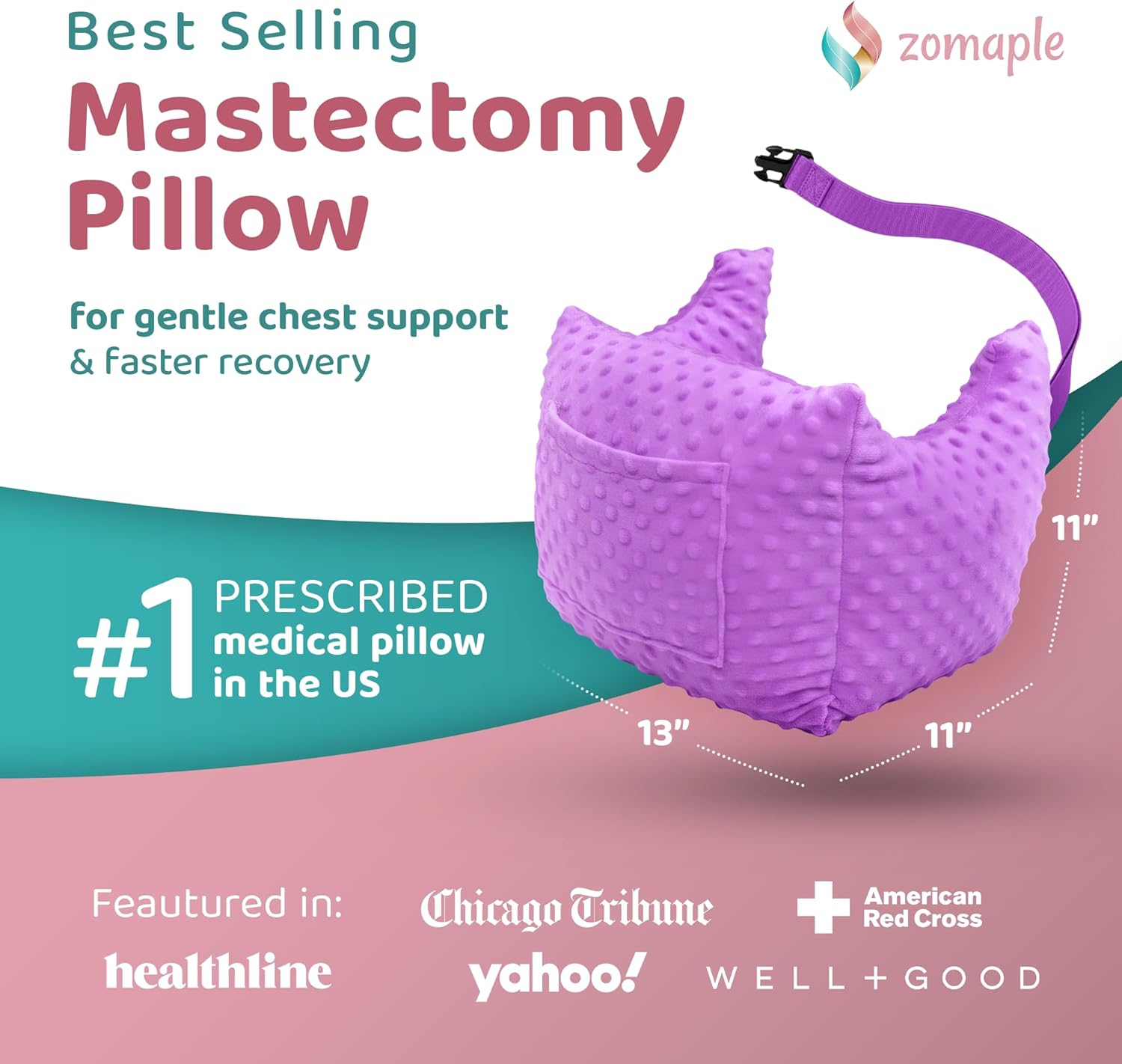 Zomaple Post Mastectomy Pillow, Lavender &ndash; Gentle Chest Protection for Sleep & Car Rides &ndash; Reduces Underarm Pressure, Cushions Everyday Bumps & Helps You Relax &ndash; Pillow for Mastectomy Recovery Support image number 4