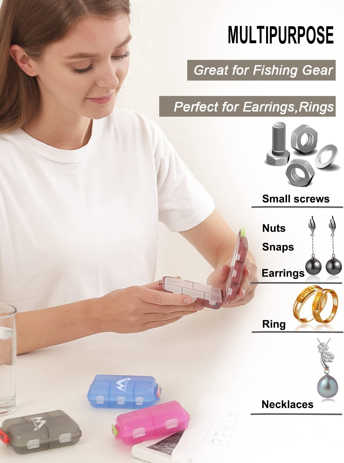 Muchengbaovier 7 Day Pill Box with 10 Compartments - Handy Medicine Box Easy to Open (Four Colours Mixed)