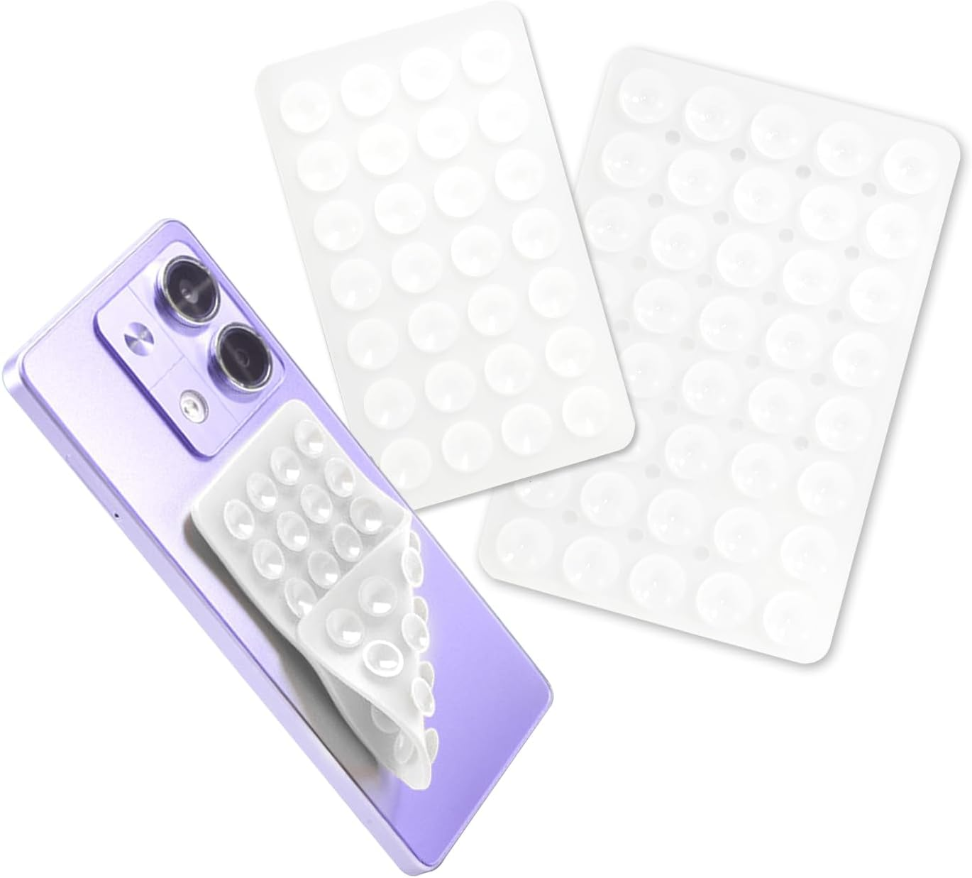 EKIND 2PCS Silicone Suction Cup Phone Holder, Silicon Adhesive Phone Grip,28 & 40 Double-Sided Sticky Grip, Hands-Free Stand for Mirror, Window, Desk for Selfies, Video Calls(Black) image number 2