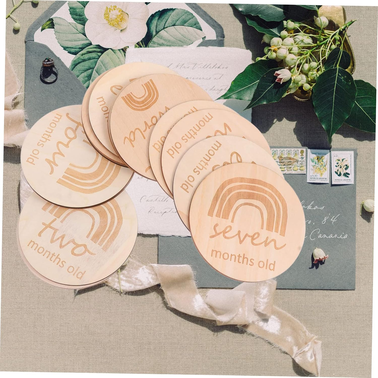 13Pcs Double-Sided Wood Baby Monthly Growth Recording Cards Newborn Photography Props for Baby Shower Milestone Moments image number 4