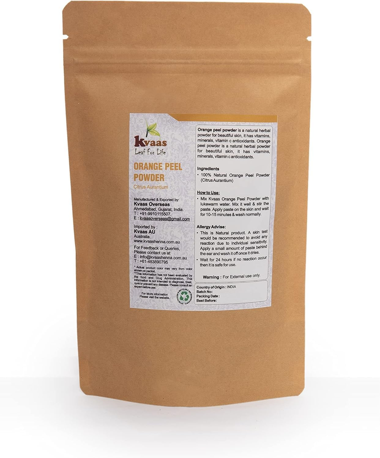 Orange Peel Powder | 3.53 Oz (100 G) | Citrus Aurantium | Natural & Pure Powder for Skin Care by KVAAS image number 2