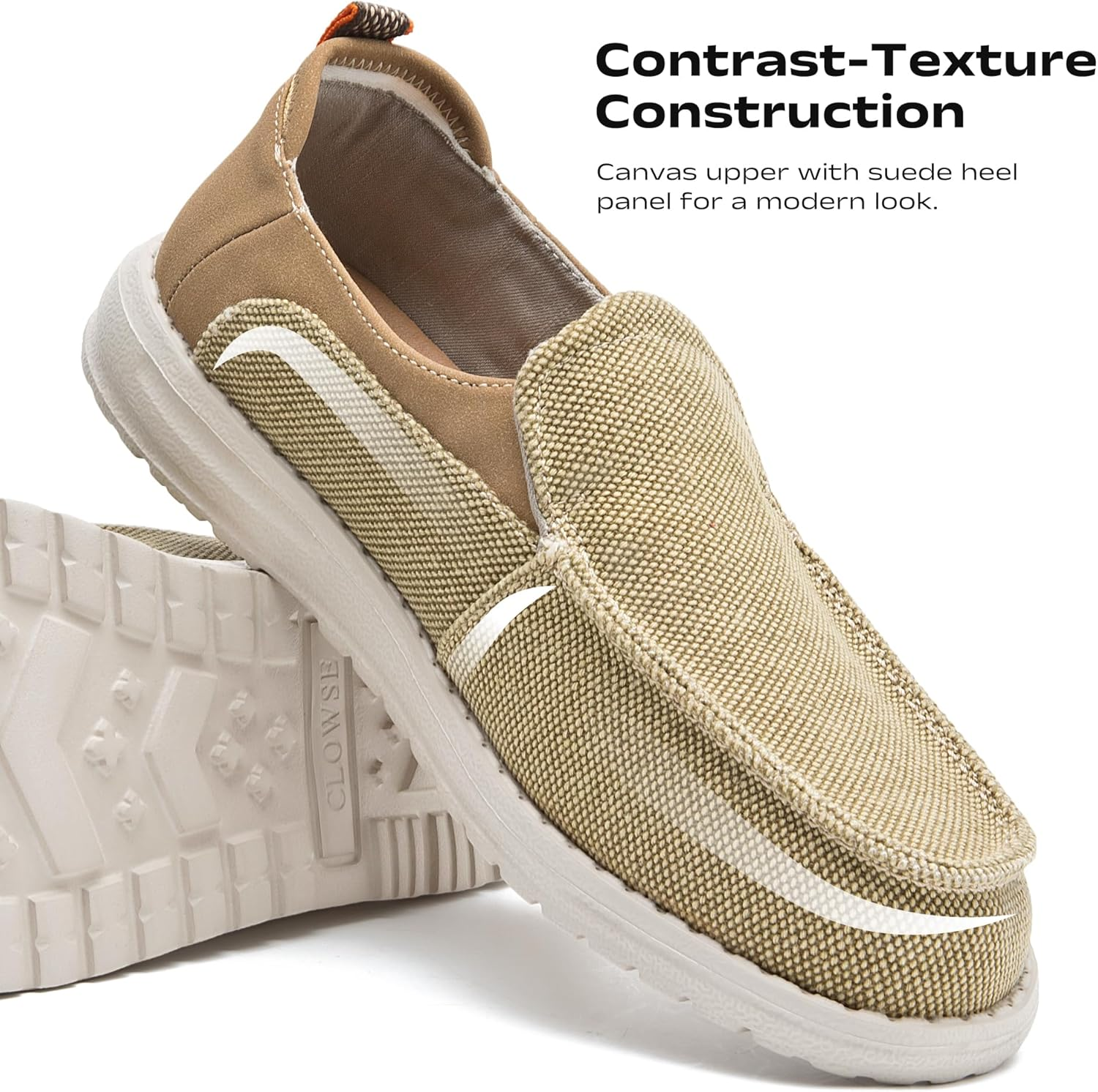 CLOWSE Men'S Casual Slip-On Loafers Deck Shoes Hands Free Canvas Wide Shoes Comfortable Stretch Walking Shoes image number 4