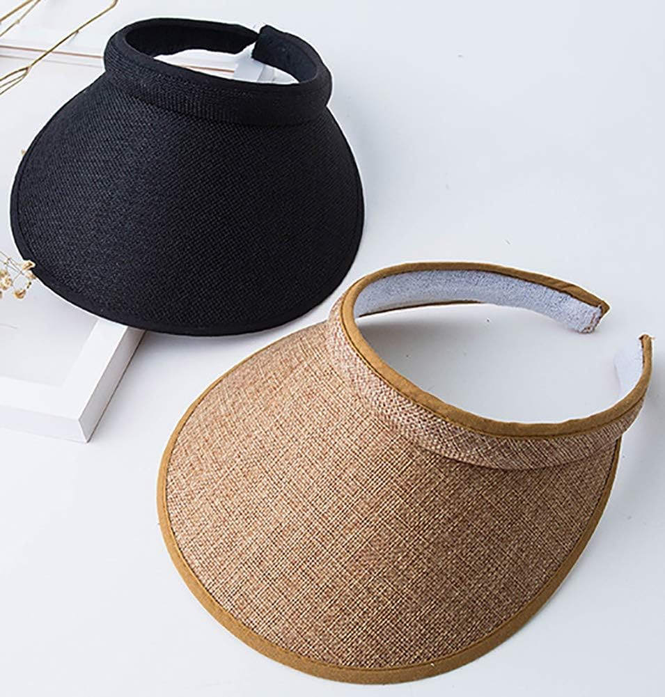 Women'S Clip on Sun Visor Hat Wide Brim Summer Straw Hat Beach Sun Hat Travel - Coffee image number 5