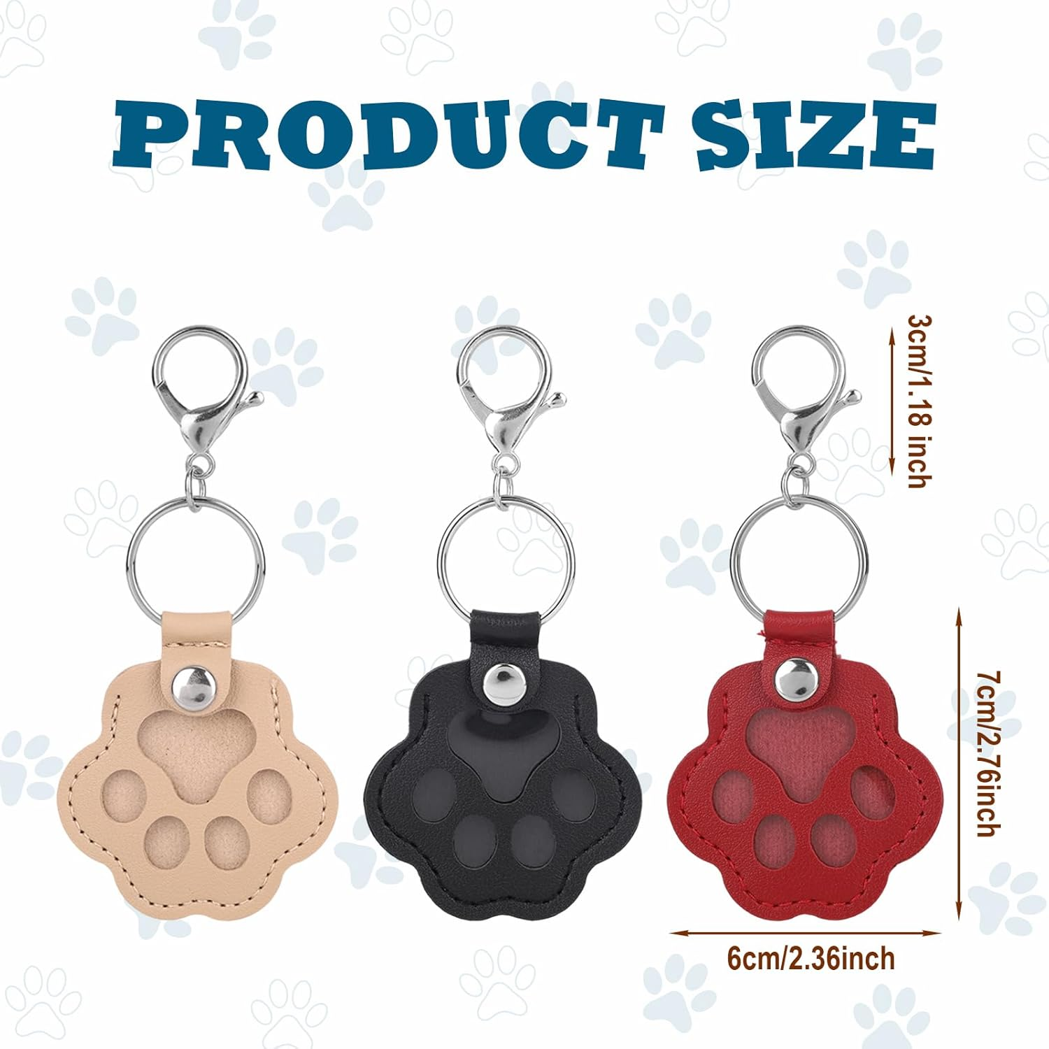 3Pcs Dog Fur Storage Keychains, Durable Leather Pet Memorial Keychain Cute Paw Shaped Keyring for Dogs & Cats Pet Hair Collection Keepsake (Black, Gray, Red) image number 6