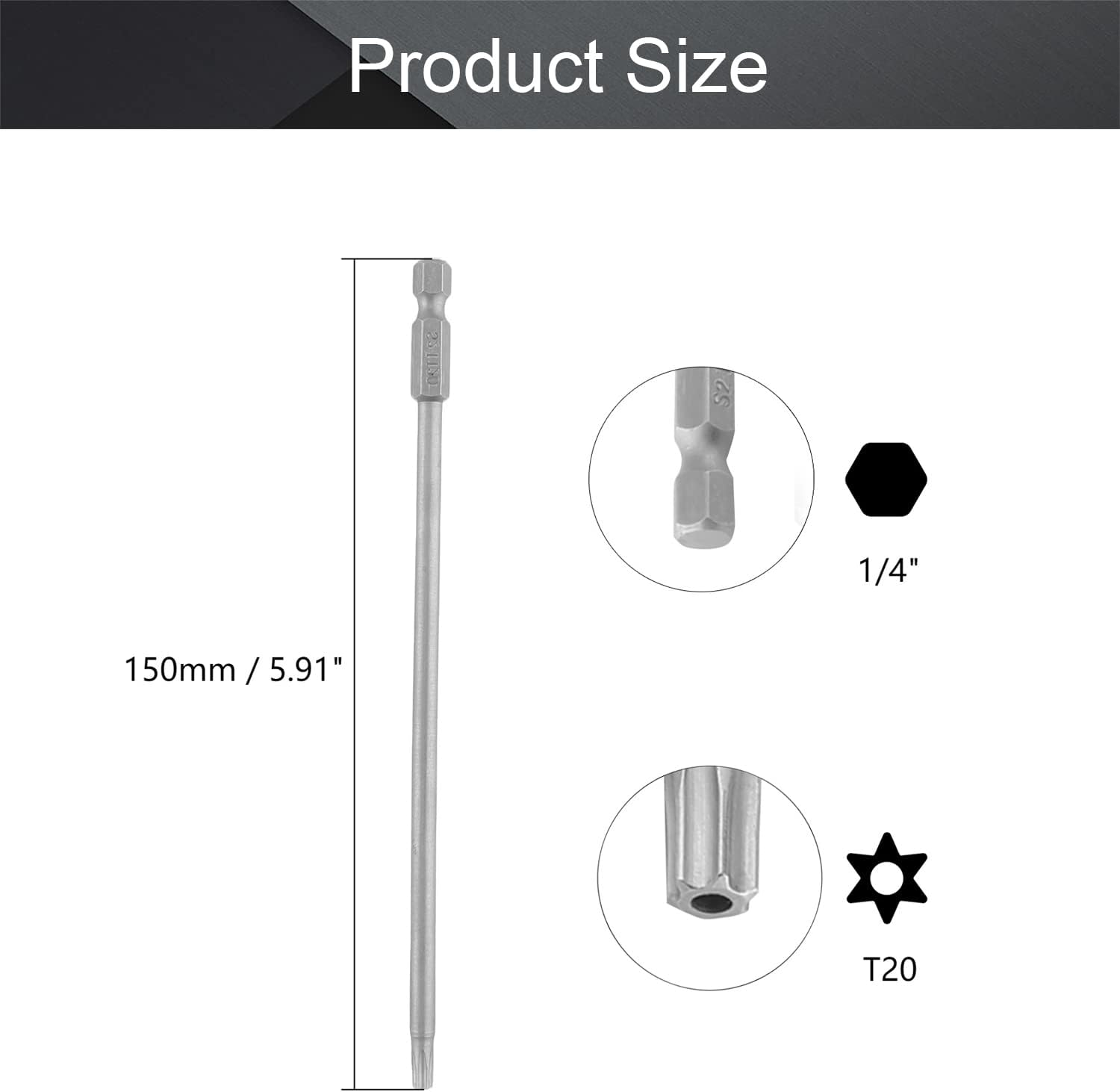 Utoolmart 2 Pcs 1/4 Inches Hex Shank T20 Magnetic Security Torx Screwdriver Bits 5.9-Inch Length image number 2
