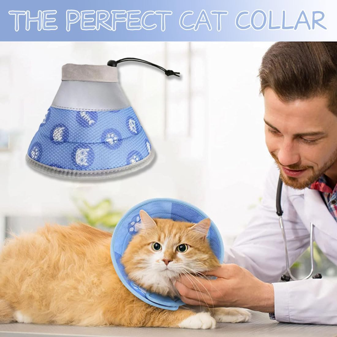 LEEQ Cat Collar, Foldable Soft Protective Collar, Cat Collar, Recovery Collar, Soft Cat Protective Collar, after Surgery and Injuries for Cats, Blue (Neck Circumference 14-24 Cm) image number 3