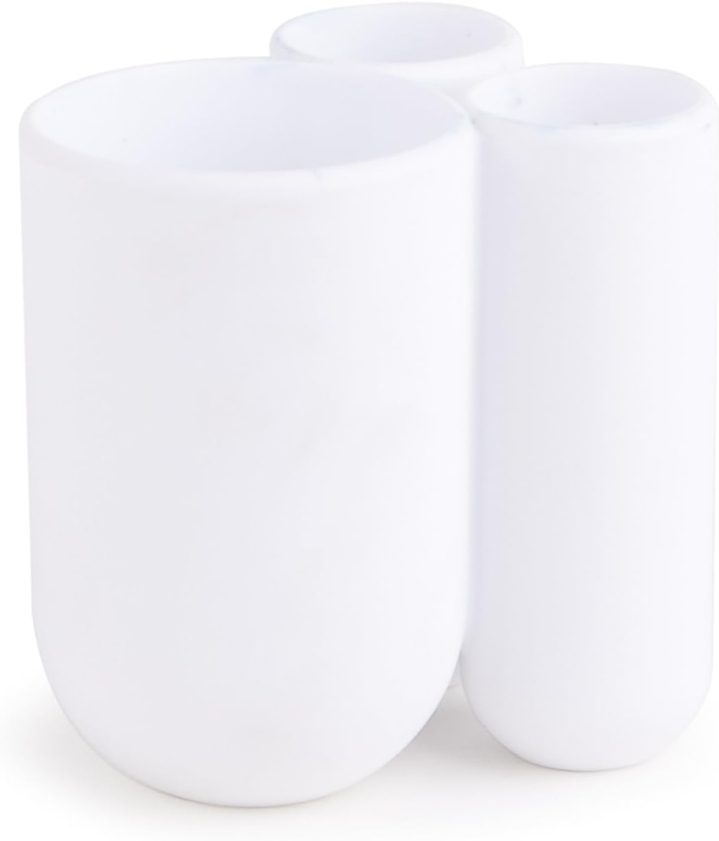 Umbra Touch Toothbrush Toothpaste Modern Bathroom Storage Organizer Holders Stand Rack with Multi-Functional 3 Slots and Dividers-Doesn'T Wobble or Fall Over, 3 &frac12; X 3 X 4 Inches, White Bath image number 4