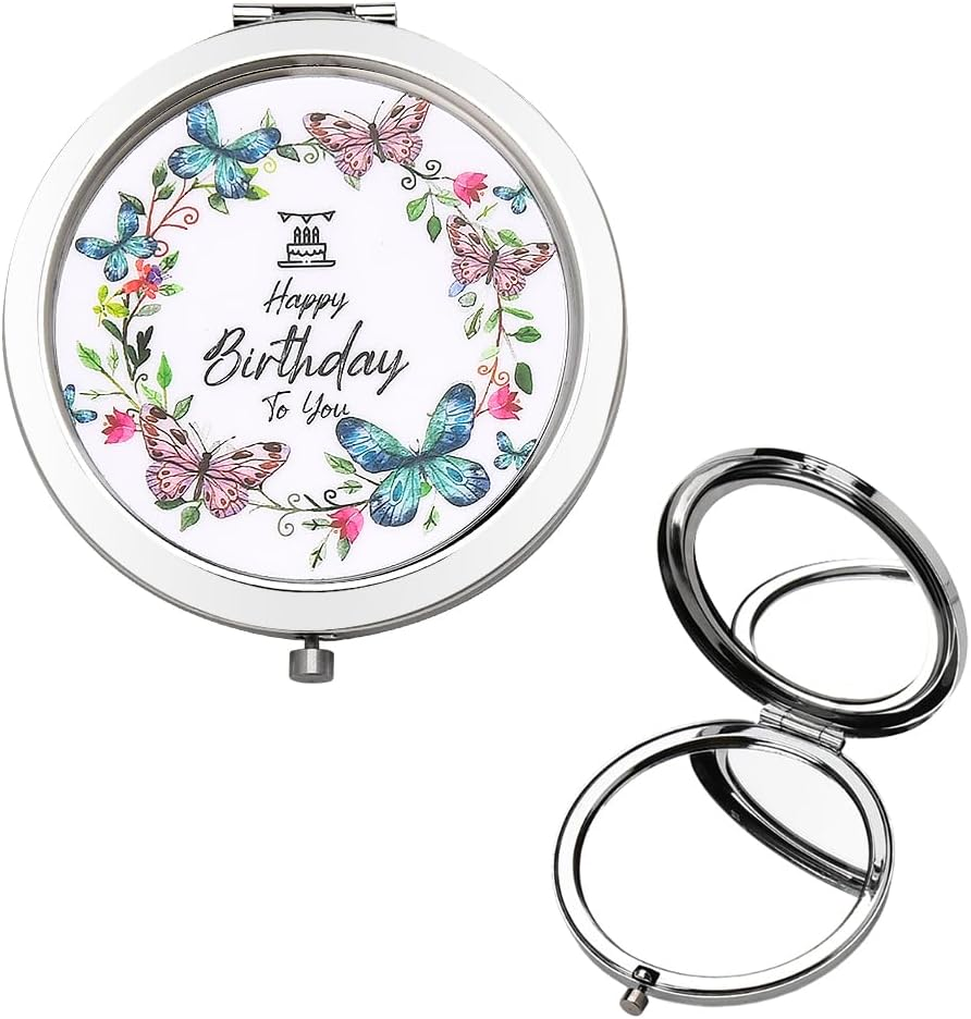 Happy Birthday Gifts for Women Friends Compact Mirror for Purse Travel Best Friend Birthday Gifts for Girls Sister Mom Grandma Unique Birthday B-Day Present for Coworker Birthday Party Decors