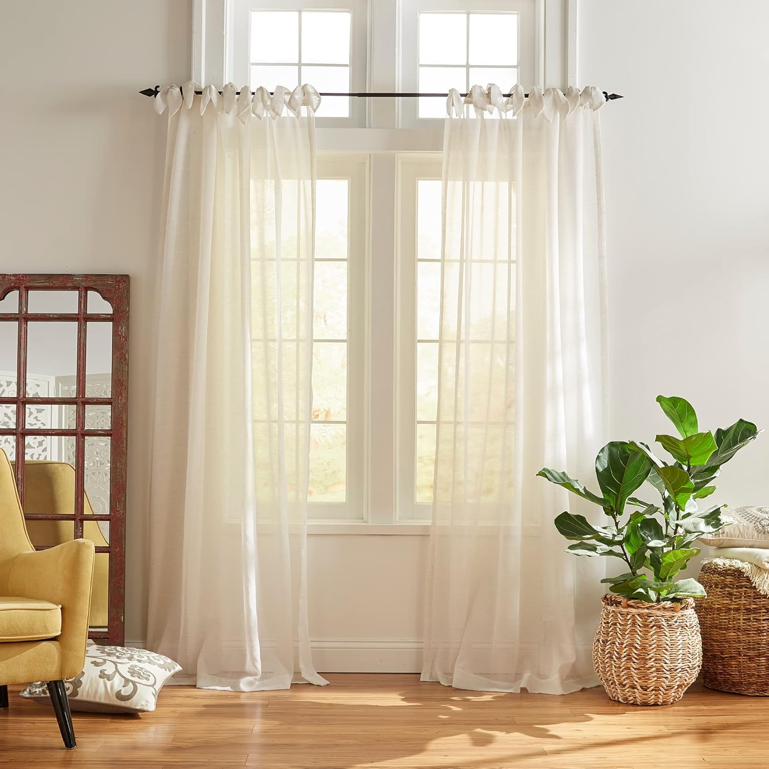 Elrene Home Fashions Vienna Tie-Top Sheer Window Curtain Panel, off White, 52" X 95" (1 Panel) image number 7