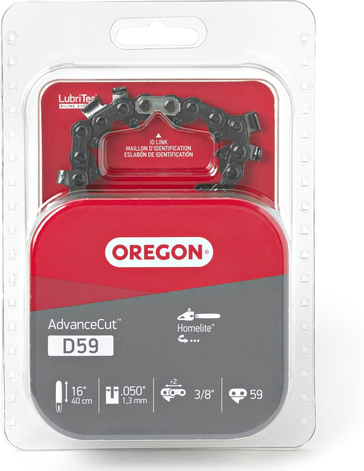 Oregon D59 Advancecut Replacement Chainsaw Chain for 16-Inch Guide Bars, 59 Drive Links, Pitch: 3/8", .050" Gauge, Fits Homelite, Jonsered, Gray