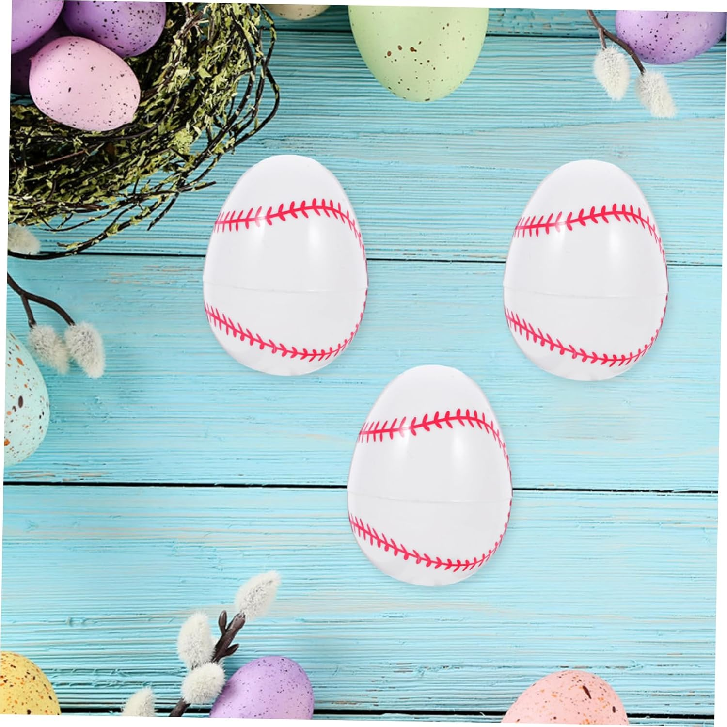JOINPAYA 12Pcs Easter Egg Fillers Baseball: Design Sturdy Plastic Eggs Jumbo Eggs Basket Cups Easter Rounders Egg Decorating Party Supplies image number 1