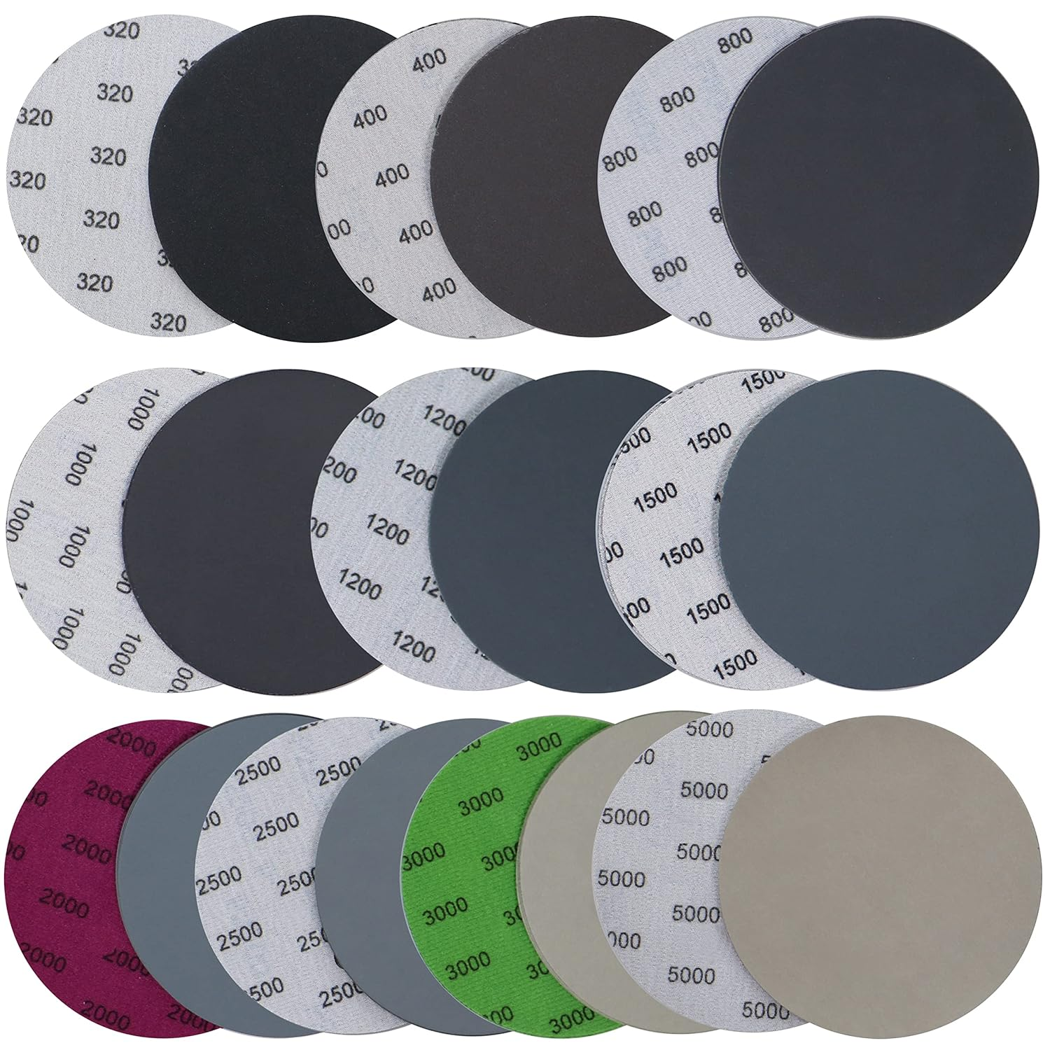 Aewio 40PCS 5 Inch No Hole #800-#5000 Wet Dry Sanding Discs 800 1000 1200 1500 2000 2500 3000 5000 Grit Sandpaper Compatible for Random Orbital Sanders (#800-#5000 8Kind Grit Each 5PCS)