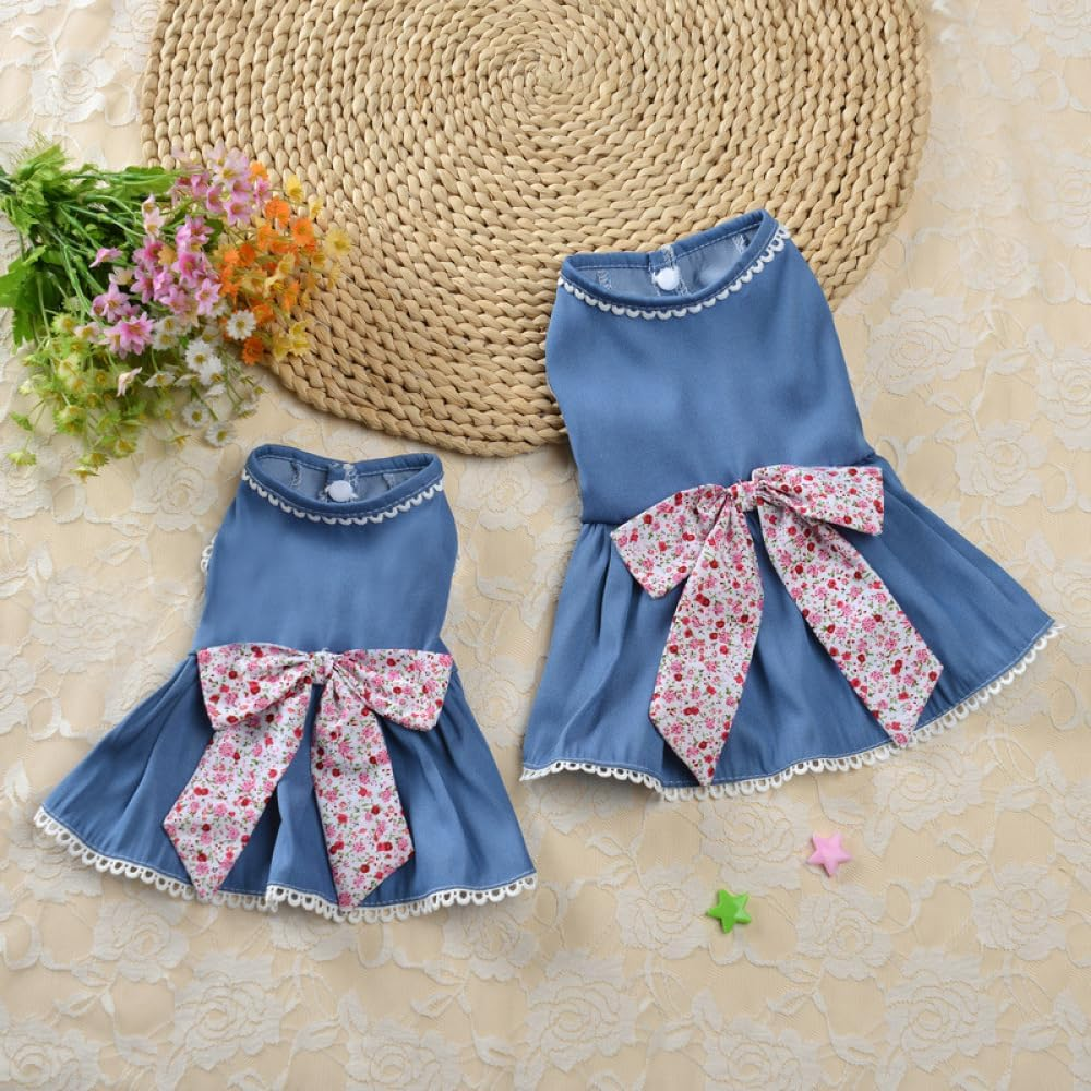 Summer Puppy Skirt Shirt Pet Bow Denim Skirt Lace Edge Skirt Small Medium Dogs Floral Denim Skirt Small Pet Vests Sundress for Small Medium Dogs Cats for Small Medium Dogs Cats image number 2