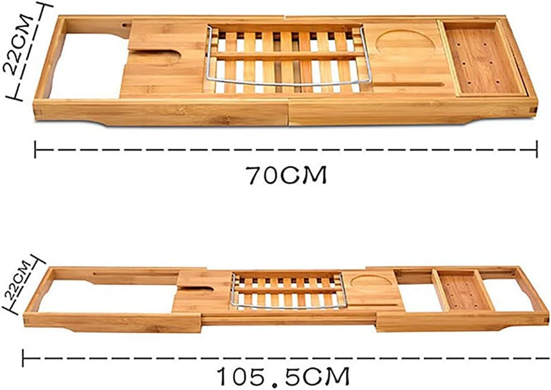 100% Natural Bamboo Bath Caddy Bridge &ndash; Extendable Bath Caddy Tray for Tub with ​Wine Glass Holder, Tablet, Kindle