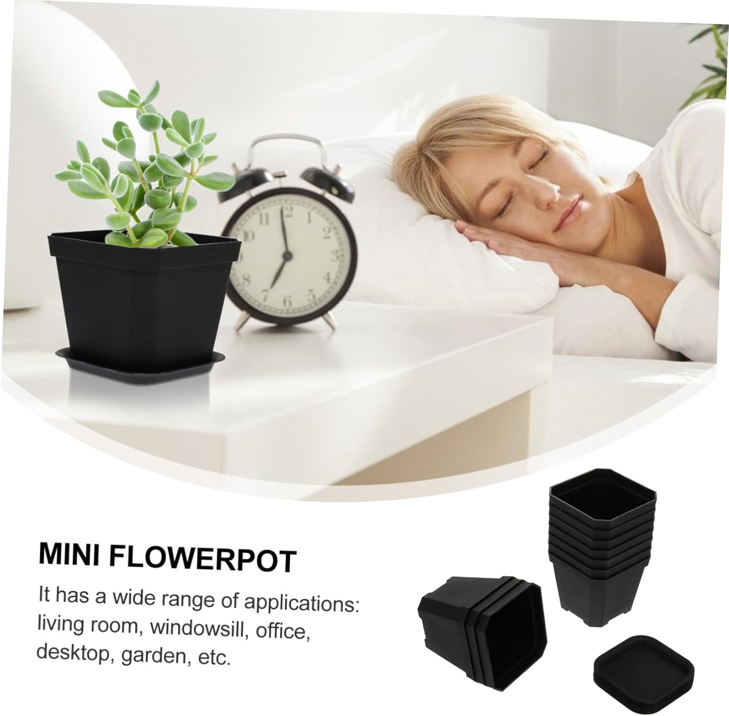 SUPVOX 10 Pcs Mini Succulent Flower Pots Plastic Plant Pots with Tray Thickened Seedling Containers for Plants Ferns Indoor Gardening - White image number 5