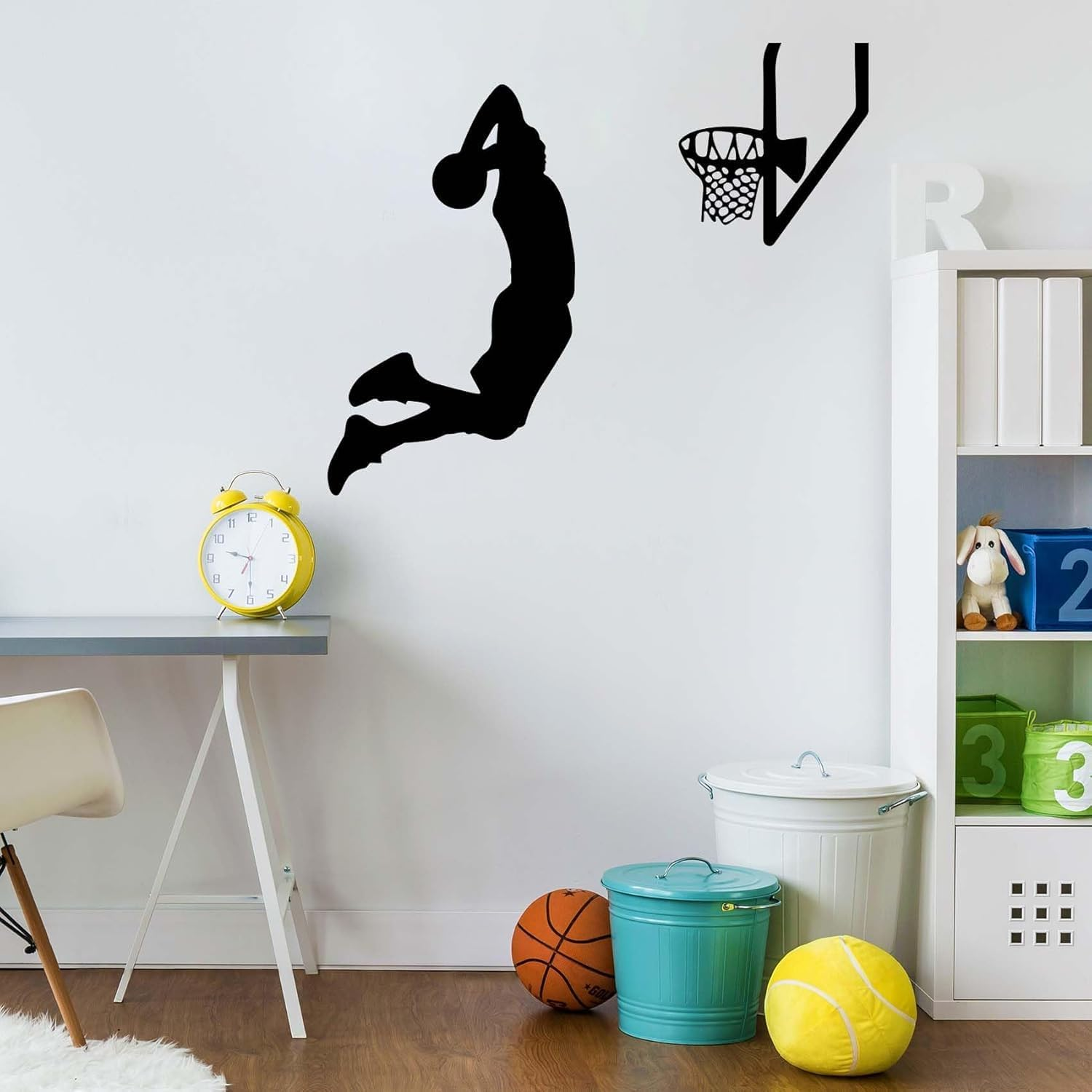 Basketball Silhouette Wall Decals - Slam Dunk Players Vinyl Stickers for Boys Room, Removable Sports Decor in Bedroom/Living Room, DIY Peel & Stick Home Art Decoration, 24X20.1 Inch