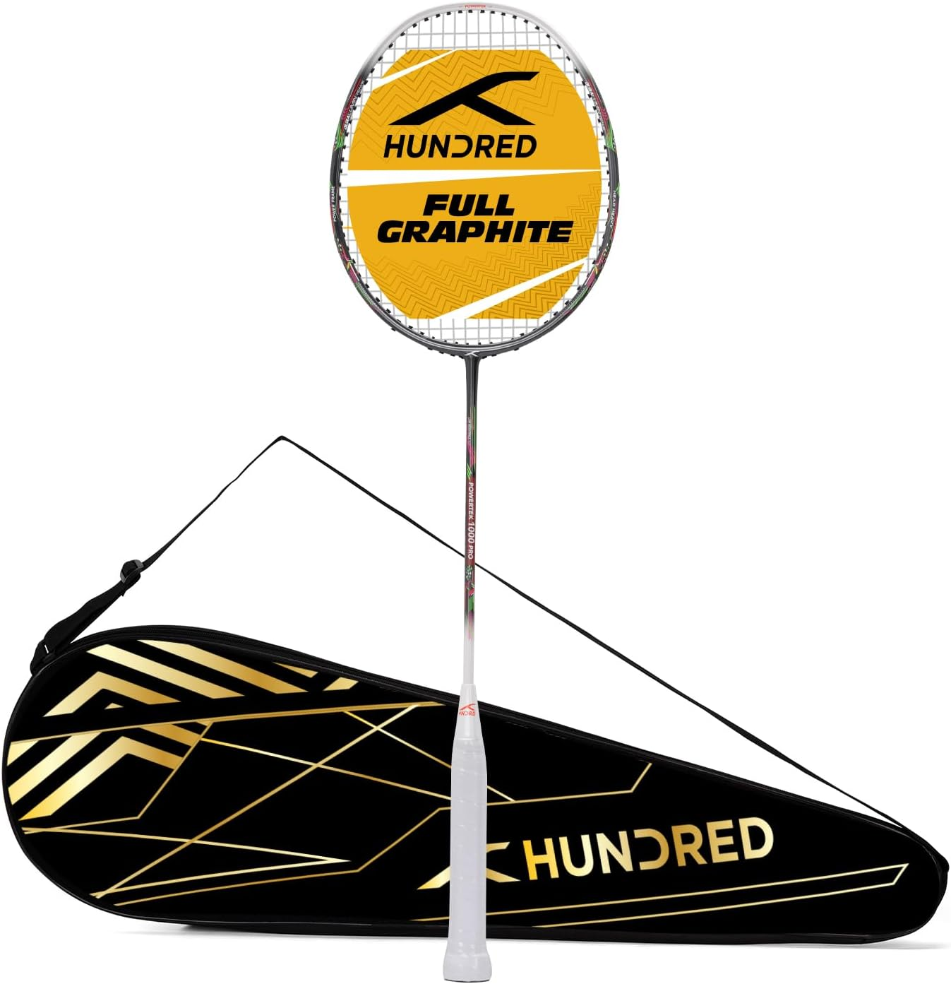 HUNDRED Powertek 1000 PRO Graphite Strung Badminton Racket with Full Racket Cover