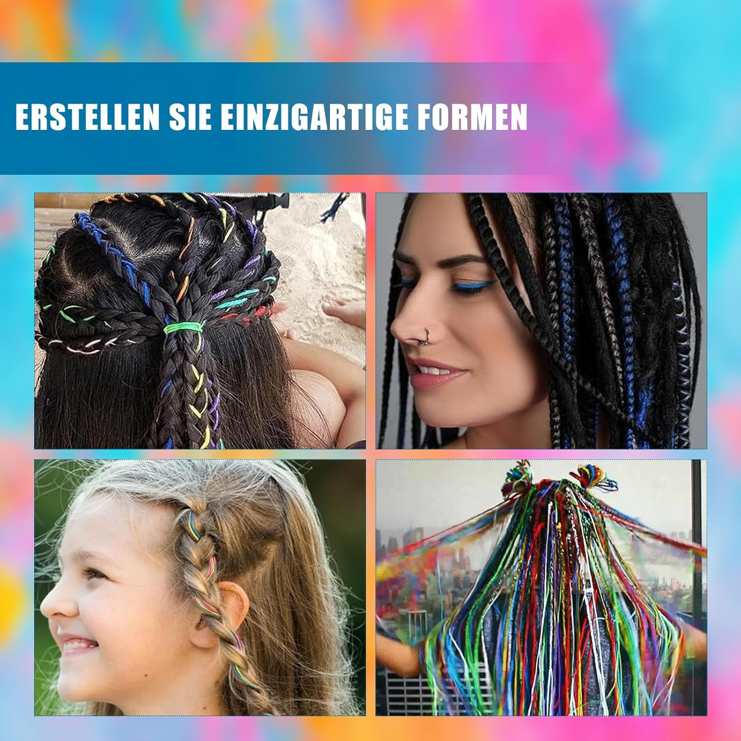 Pack of 32 Colourful Hair Wrap Cord, Gradient, Braided Hair Ropes, Various Rainbow Braided Headbands, DIY Ponytail Braids, Hair Styling Accessories for Women and Girls image number 2