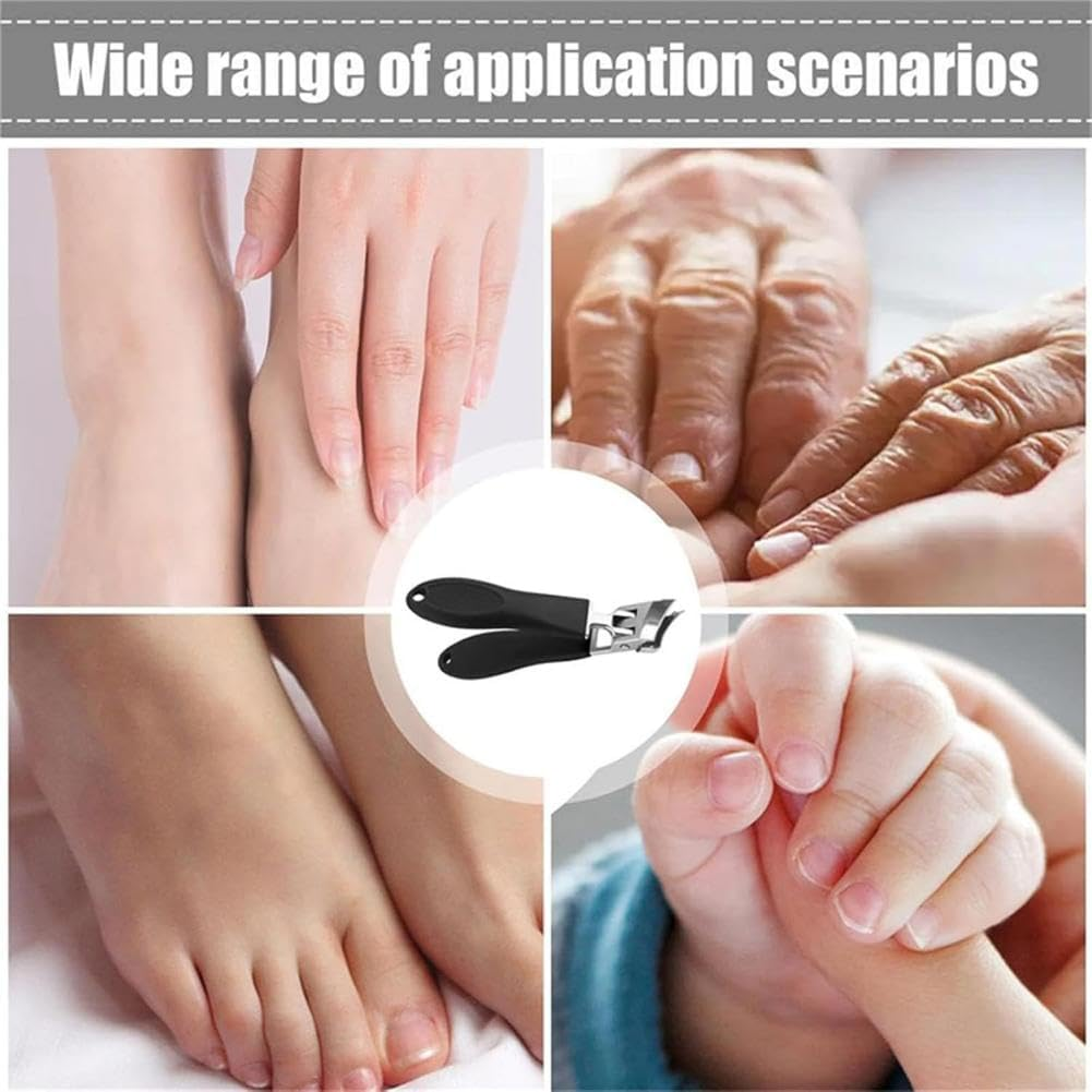 2PCS Wide Jaw Opening anti Splash Slanted Nail Clipper, Large Slanted Stainless Steel Toe Nails Clippers Long Handle Curved Blade for Thick Nails (Black + Orange) image number 5