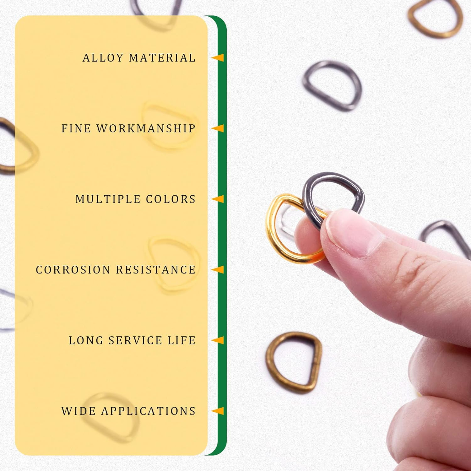 Rustark Assorted Strong Metal Webbing Set 4 Colors Multi-Purpose Keychains D Ring Handbag Strap Loop Clasp D Buckles image number 4