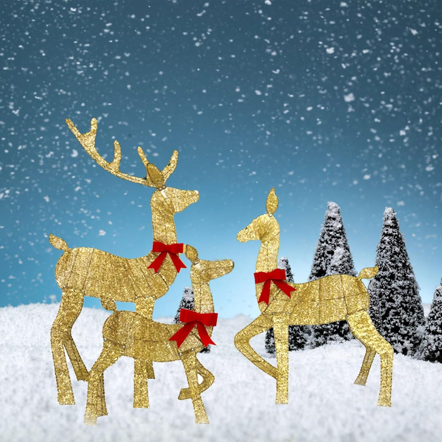 3 Pieces Lighted Christmas Reindeer, Lighted Christmas Deer Family Set, Outdoor Yard Reindeer Holiday Decoration with LED Lights, Christmas Decoration for Lawn Yard Garden image number 4