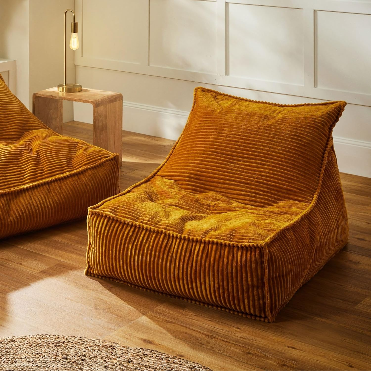 Cadence & Co. Wilde Ribbed Luxe Fleece Beanbag Lounge Cover Super Soft Luxury Soft Touch and an On-Trend Look (Cover Only &ndash; Beans Not Included) Size: 80X98X73Cm - Natural Fawn