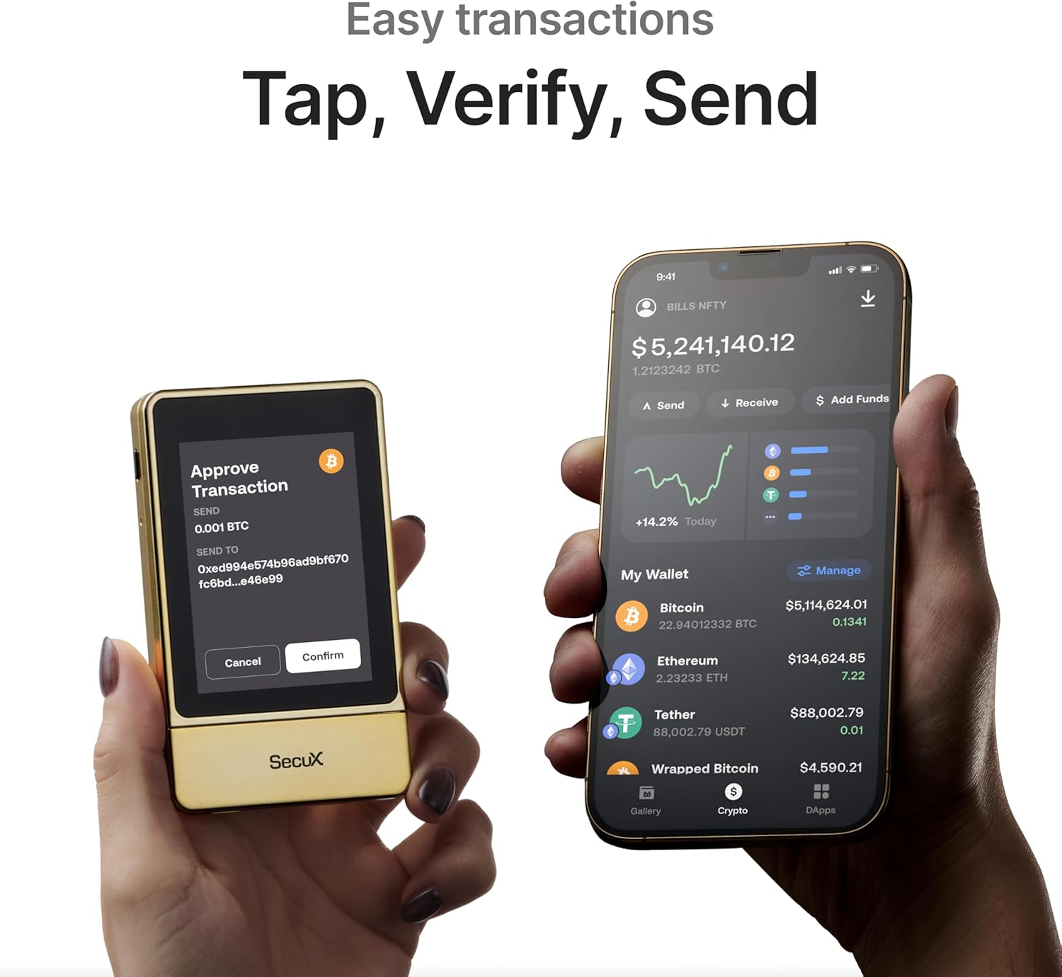 Secux Neogold - Crypto Wallet W/Intuitive Touchscreen, Bluetooth & USB-C, Manage Bitcoin, Ethereum, Nfts, Tokens, & Cryptocurrency with Military-Grade Security and User-Friendly Interface image number 2