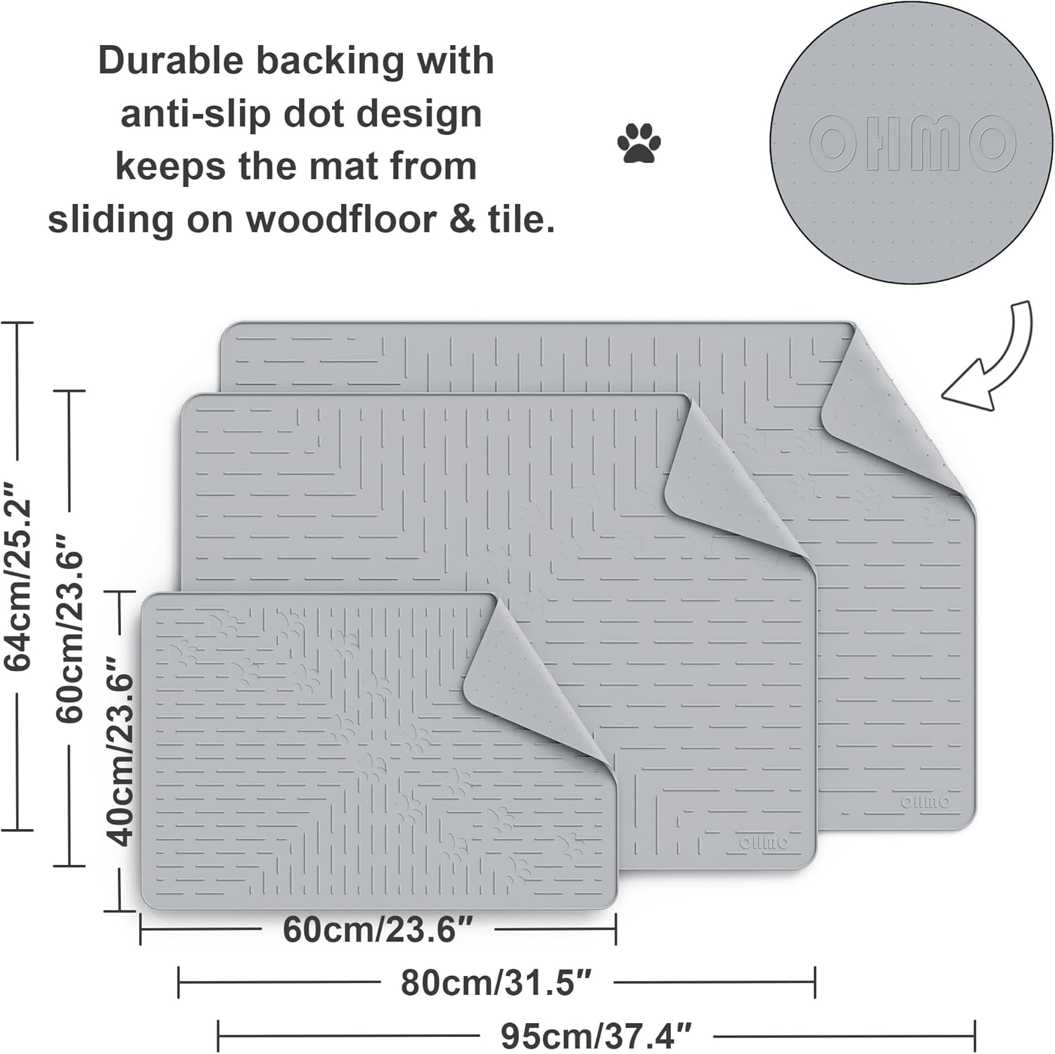 OHMO Cat Litter Mat Large Trapping Mat Premium Silicone Rubber 31.5X23.6" Ash, Waterproof and BPA Free Kitty Litter Box Mat, Easy to Clean and Keeps the Floor Tidy image number 1