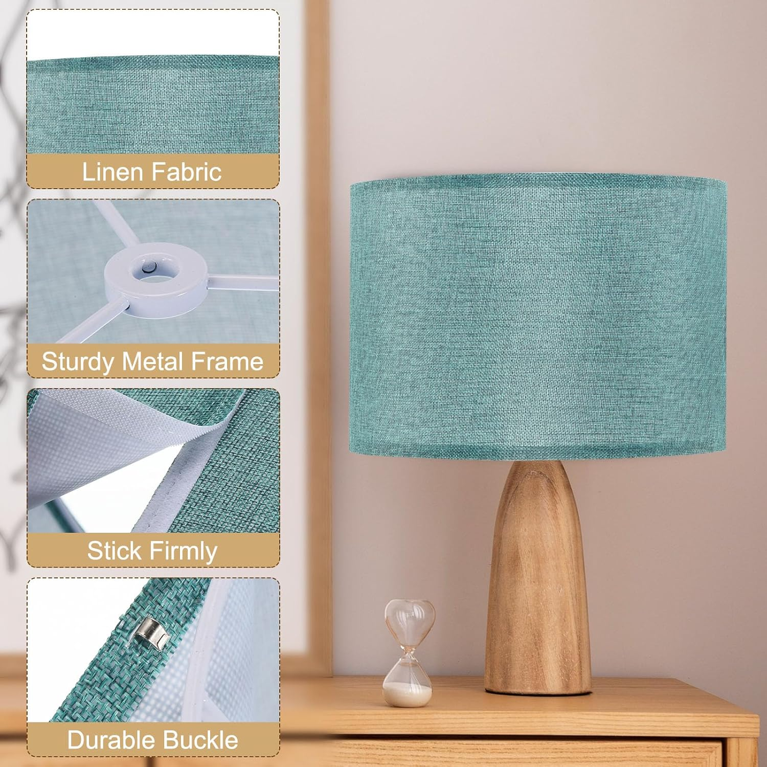 Uxcell Drum Lamp Shades Set of 2, 13"X13"X9" Linen round Lamp Shade for Table Lamps Easy Assembly Lampshade for Table Lamps Floor Lamps Bedside, Blue image number 6