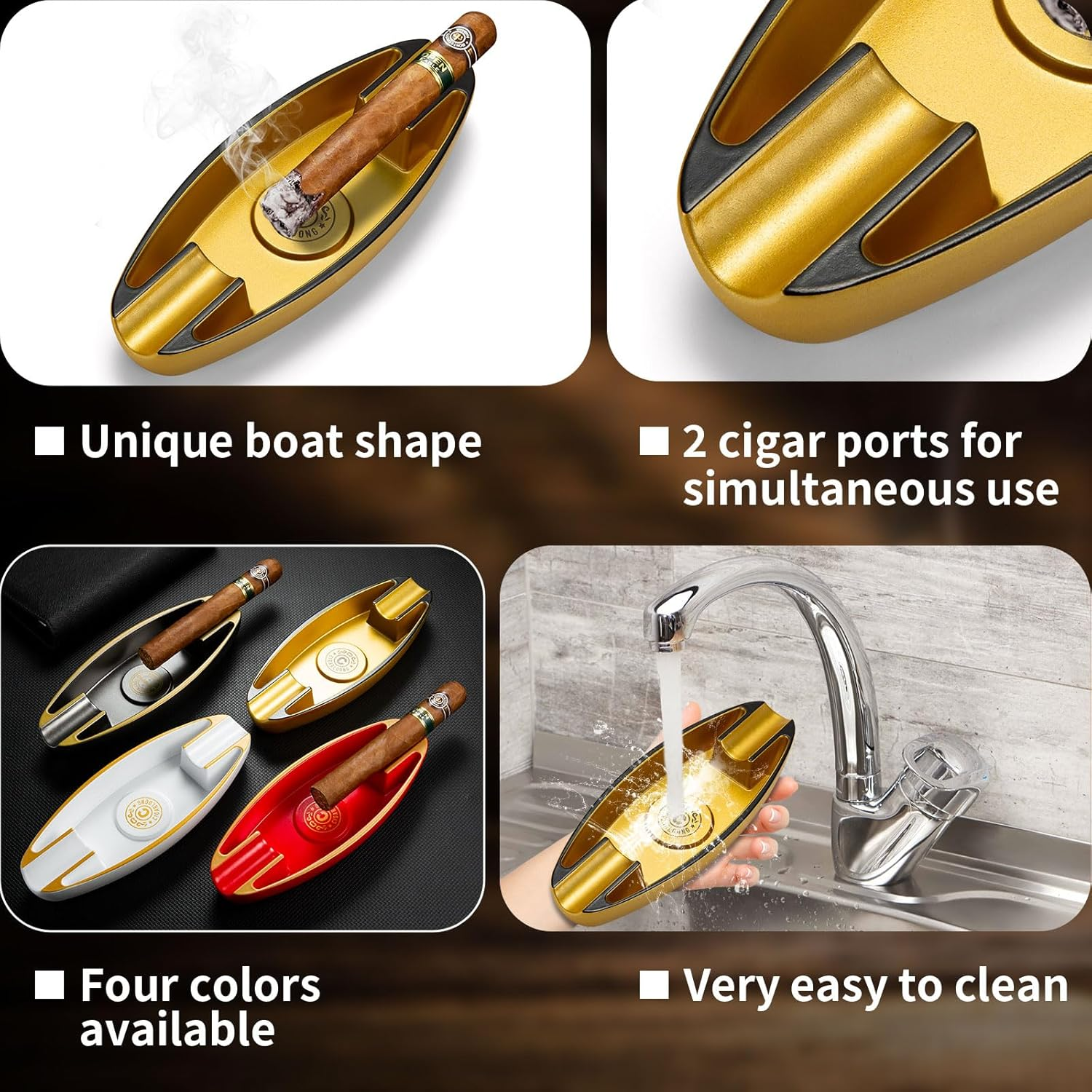 CIGARWONG Cigar Ashtray with 2 Cigar Holder Portable Travel Ashtray Unique for Outdoors Indoors - Red image number 6