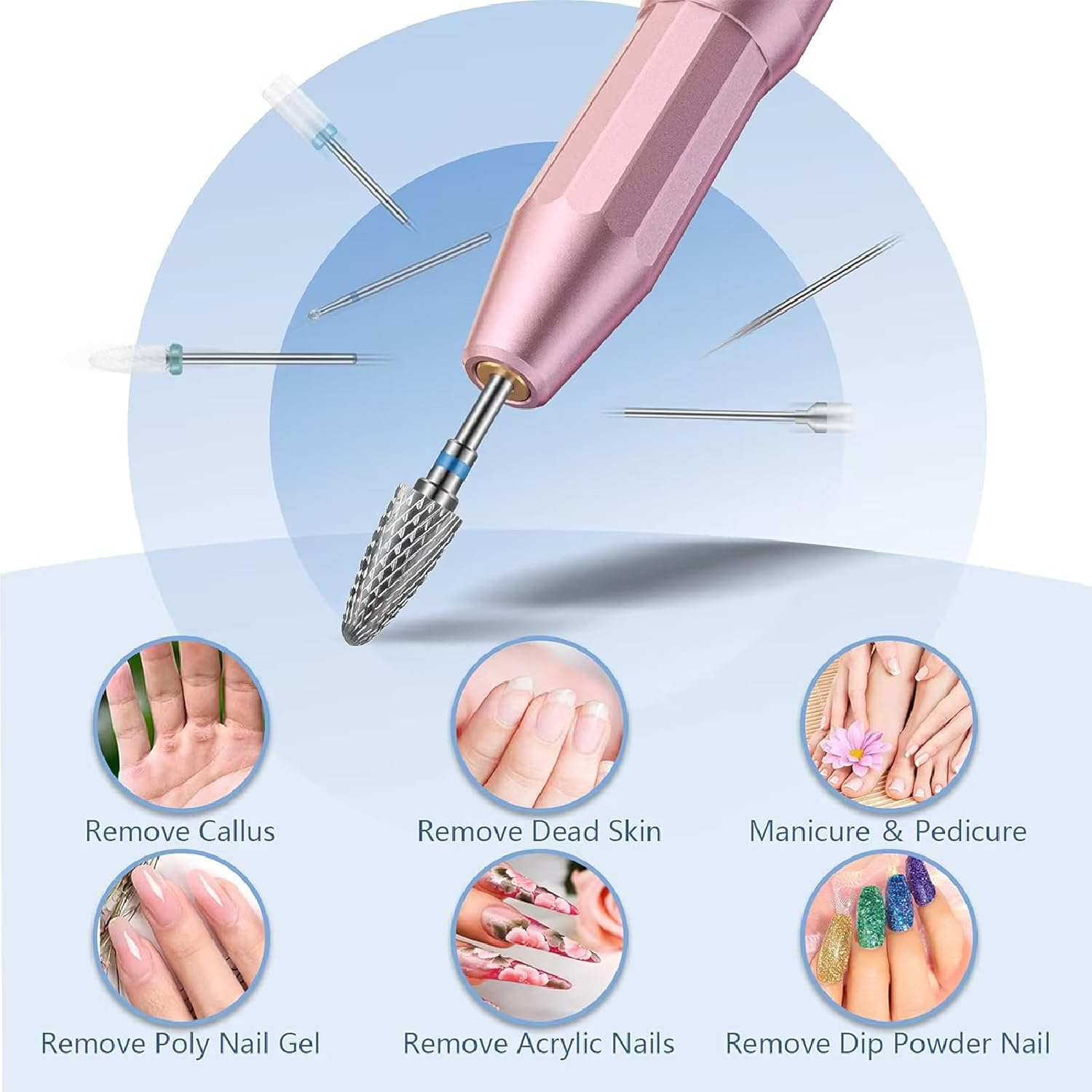 13PC Nail Drill Bits Set, 3Pcs Tungsten Carbide Drill Bits+ 3Pcs Ceramic Efile Nail Drill Bits+ 6Pcs Diamond Drill Bits+ 1Pcs Brush, 0.2Cm Drill Bits for Nails for Manicure Pedicure Home Salon - Gold image number 4