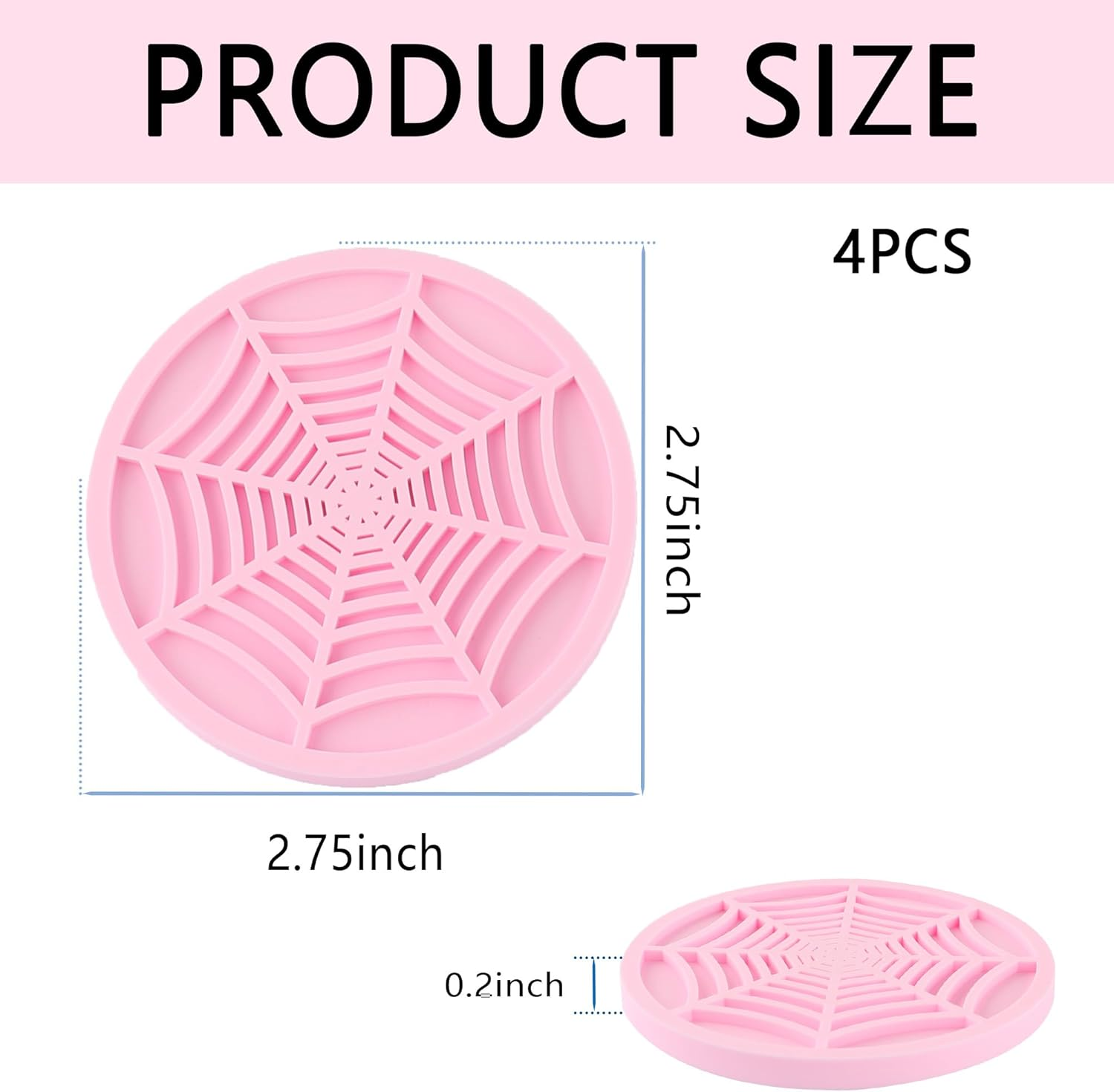 4PCS Silicone Car Coasters,Unique Spider Web Non-Slip Car Cup Holder Coaster Car Interior Accessories,Universal 2.75 Inch Car Drink Coaster for Women Men (Pink) image number 4