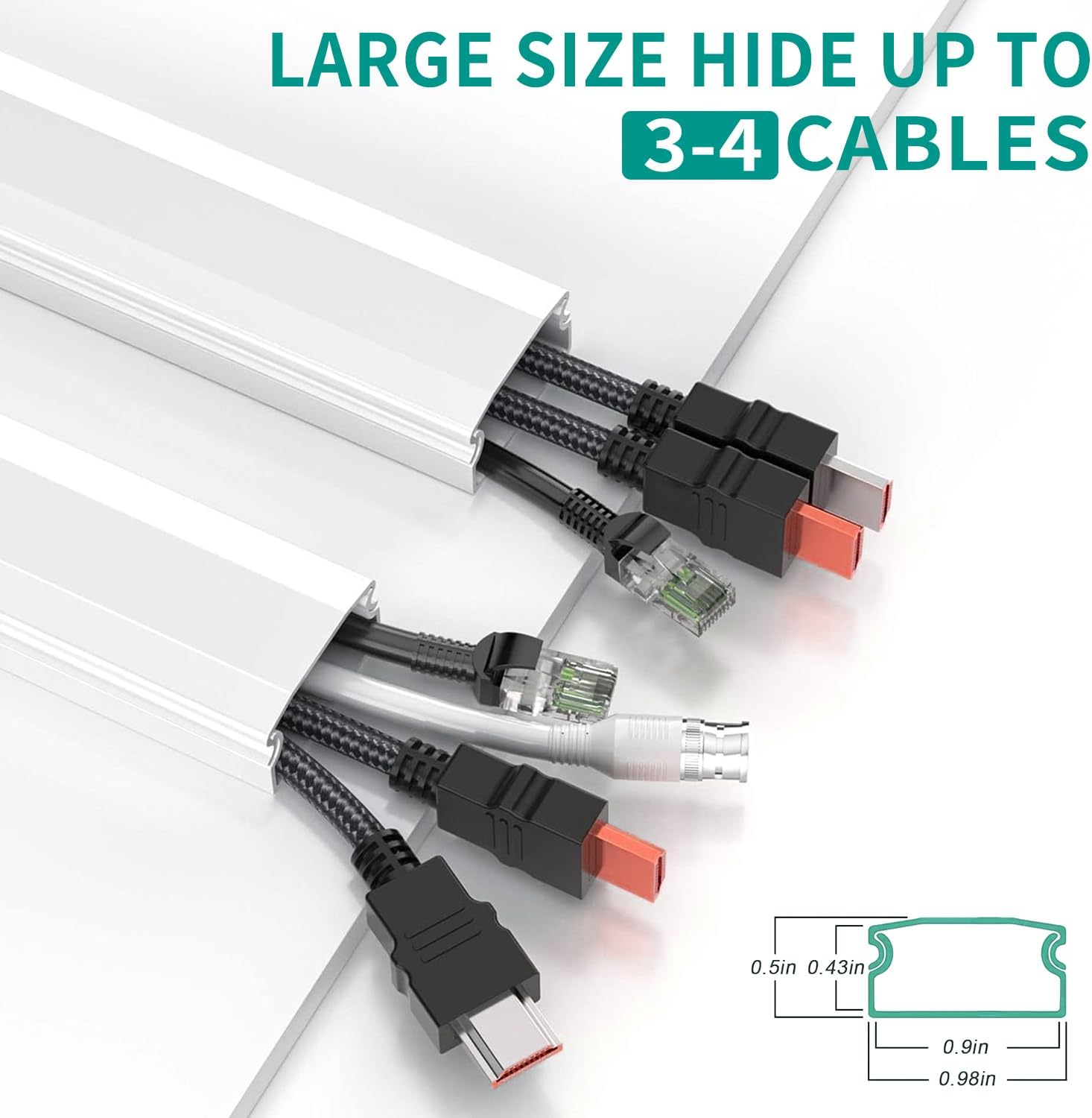 Cord Hider Wall Kit,125.6In Cord Covers for Wires, Cord Cover,Cable Hider Wire Covers for Cords, Wire Hiders for TV on Wall, Easy Set up Cable Cover Cable Management Kit, 8X W0.98 H0.5In image number 4
