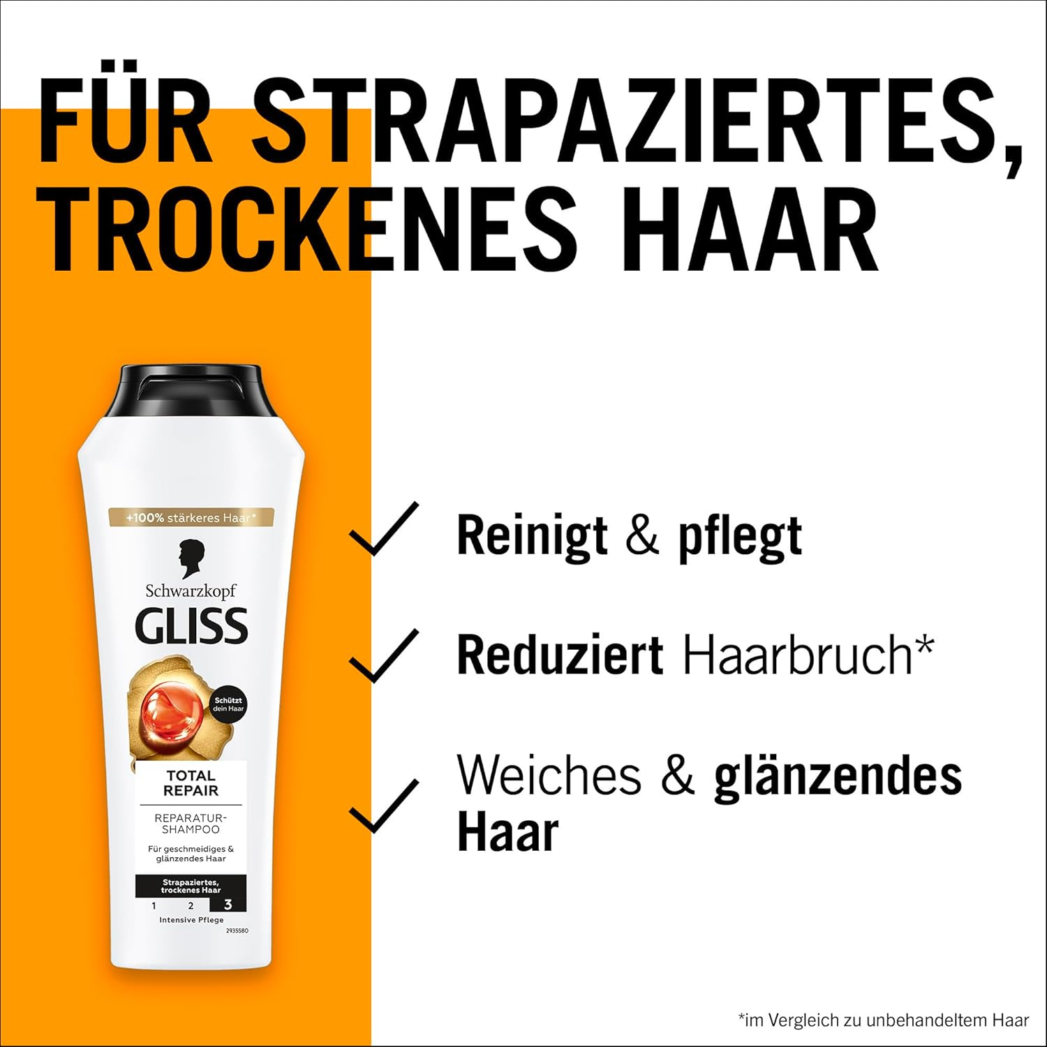 Gliss Shampoo Total Repair (250 Ml), Hair Shampoo Smooths the Hair Surface and Provides Effective Repair, Nourishing Shampoo Ensures up to 85% Less Hair Breakage image number 2