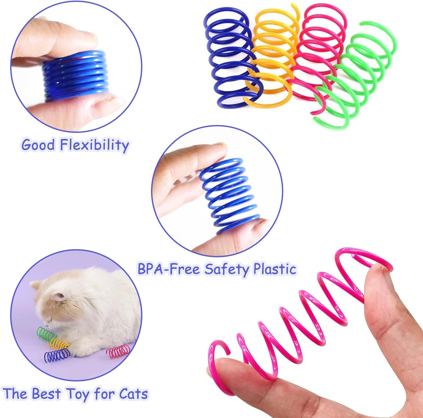 SYEYCW 40 Pcs Cat Springs, Cat Toy Springs, Cat Colorful Springs Toys, Cat Creative Toys for Kittens, Cat Interactive Toy, Plastic Coil Spiral Springs, for Swatting, Biting, Hunting Kitten Toys image number 3